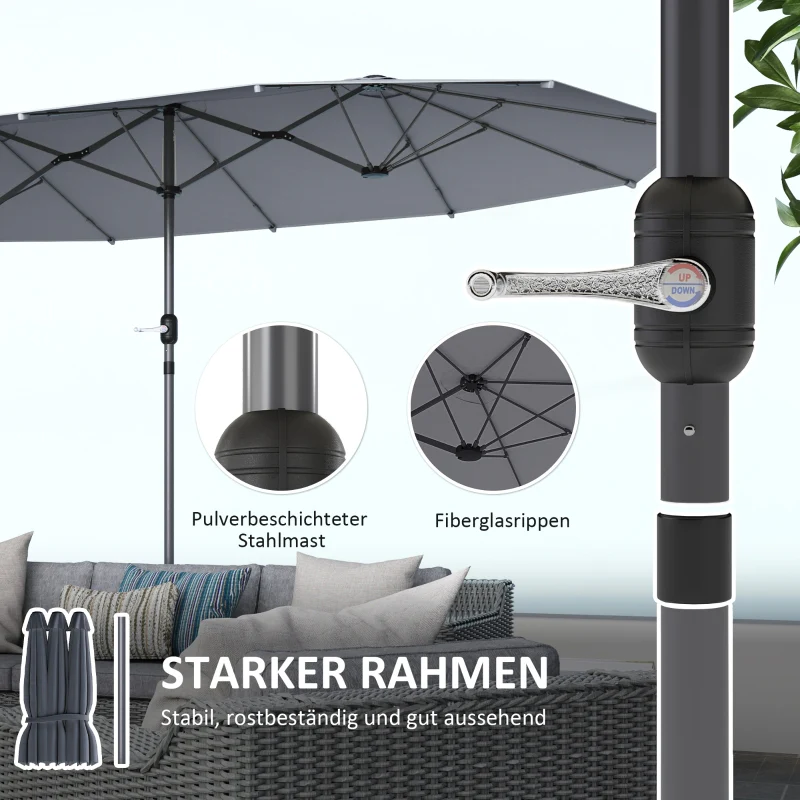 Double Parasol 436x260cm UV Protection Steel Hand Crank Windproof, Dark Grey - Image 5