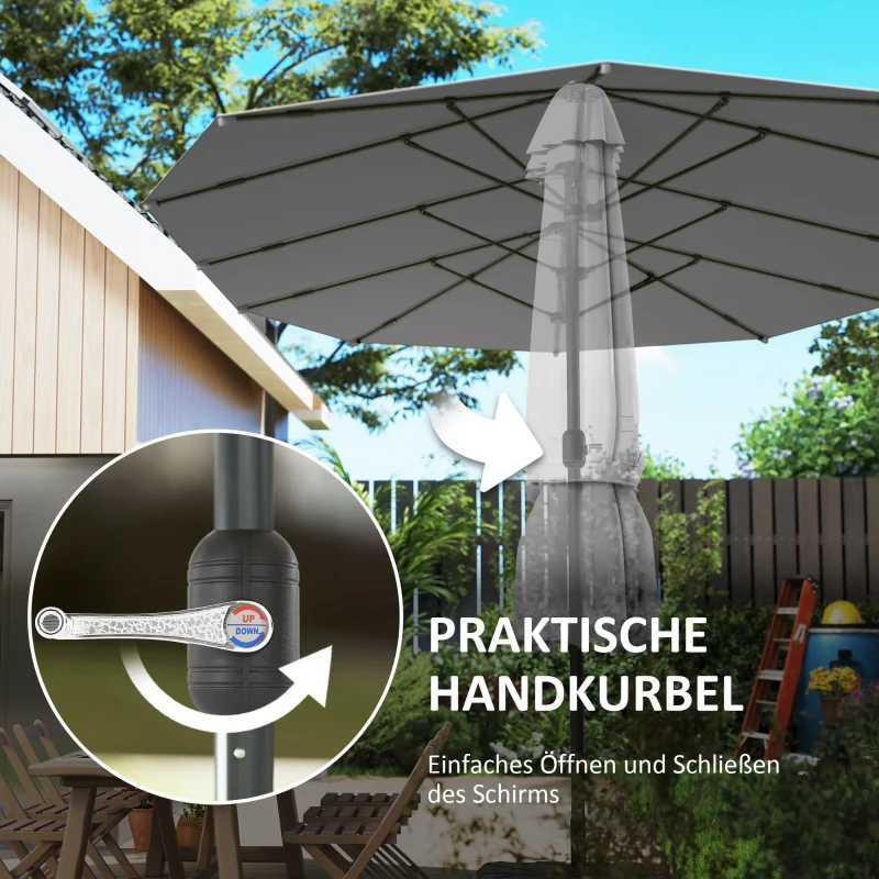 Double Parasol 436x260cm UV Protection Steel Hand Crank Windproof, Dark Grey - Image 6