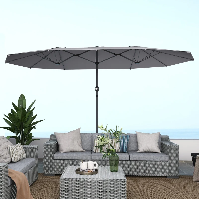 Double Parasol 436x260cm UV Protection Steel Hand Crank Windproof, Dark Grey - Image 7