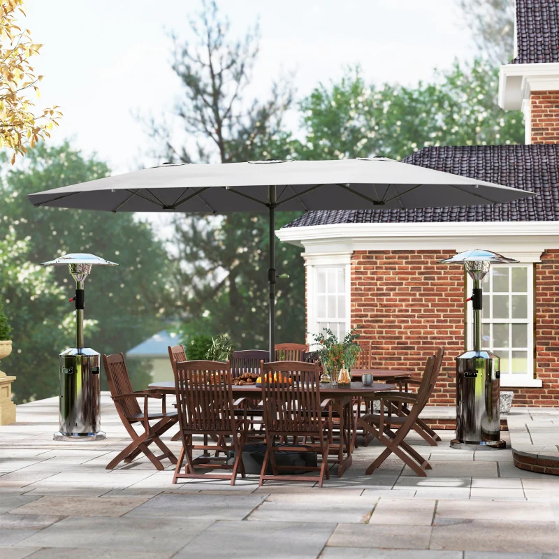 Double Parasol 436x260cm UV Protection Steel Hand Crank Windproof, Dark Grey - Image 8