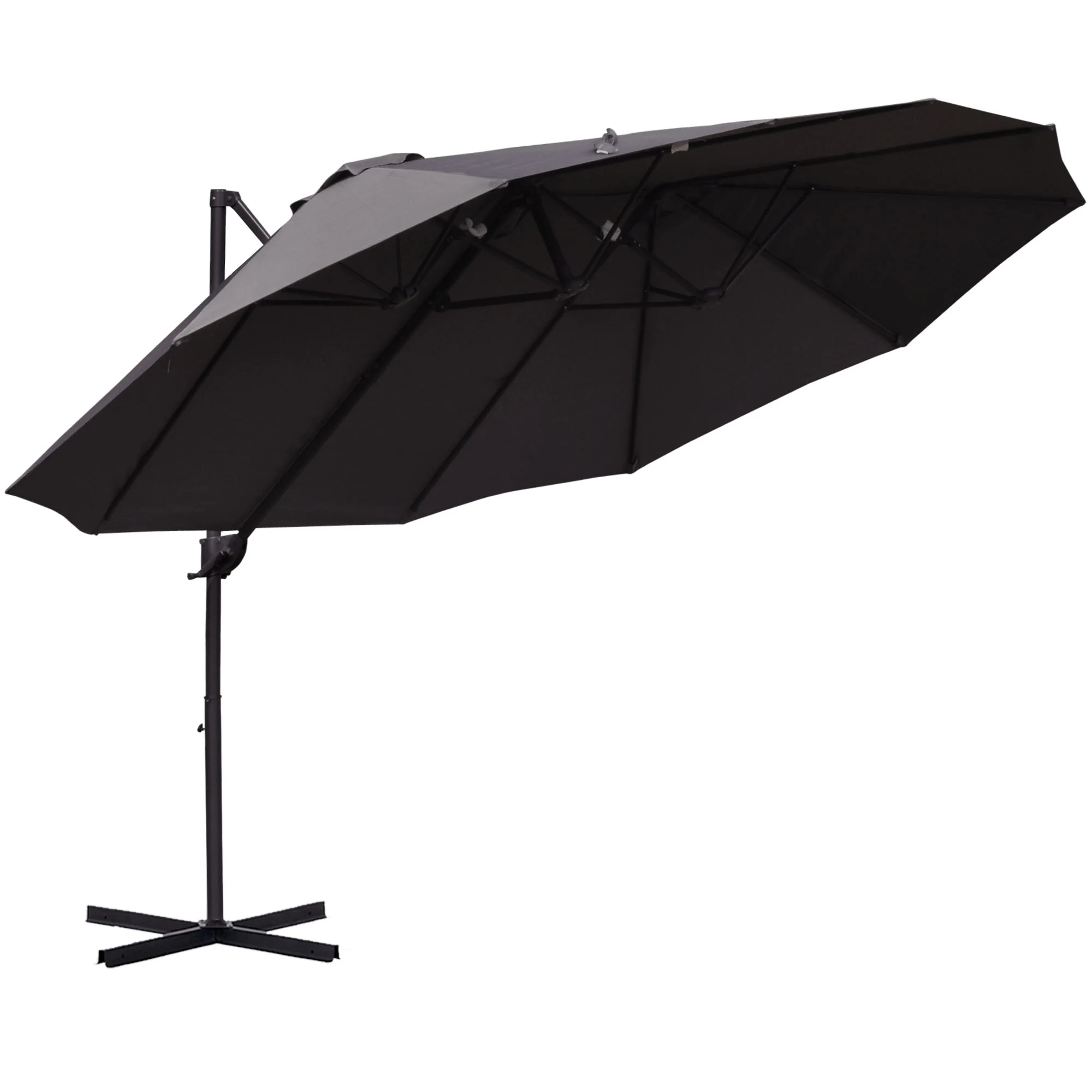 Double Parasol Cantilever Adjustable Garden Sun Protection, Metal Dark Grey - Image 2