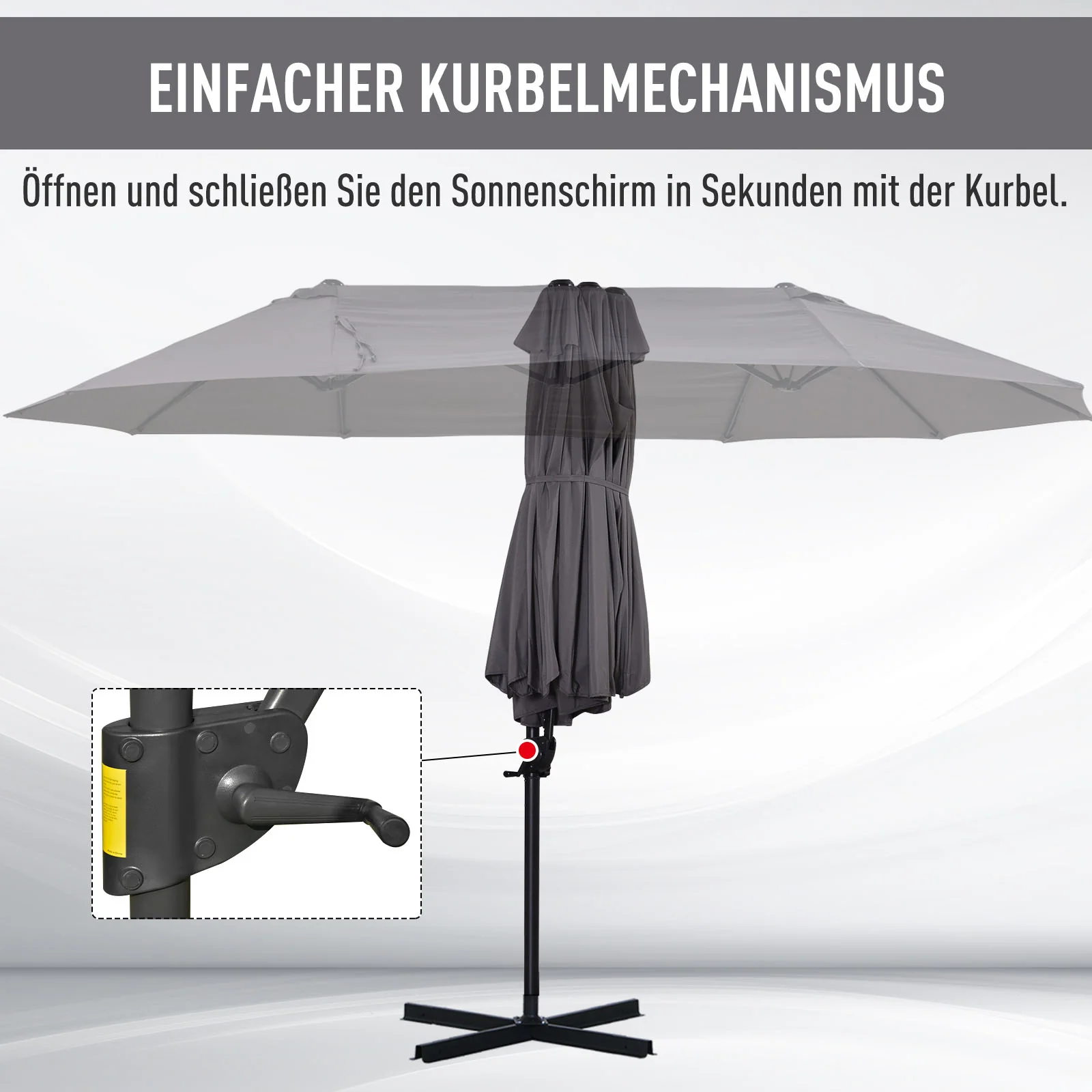 Double Parasol Cantilever Adjustable Garden Sun Protection, Metal Dark Grey - Image 4