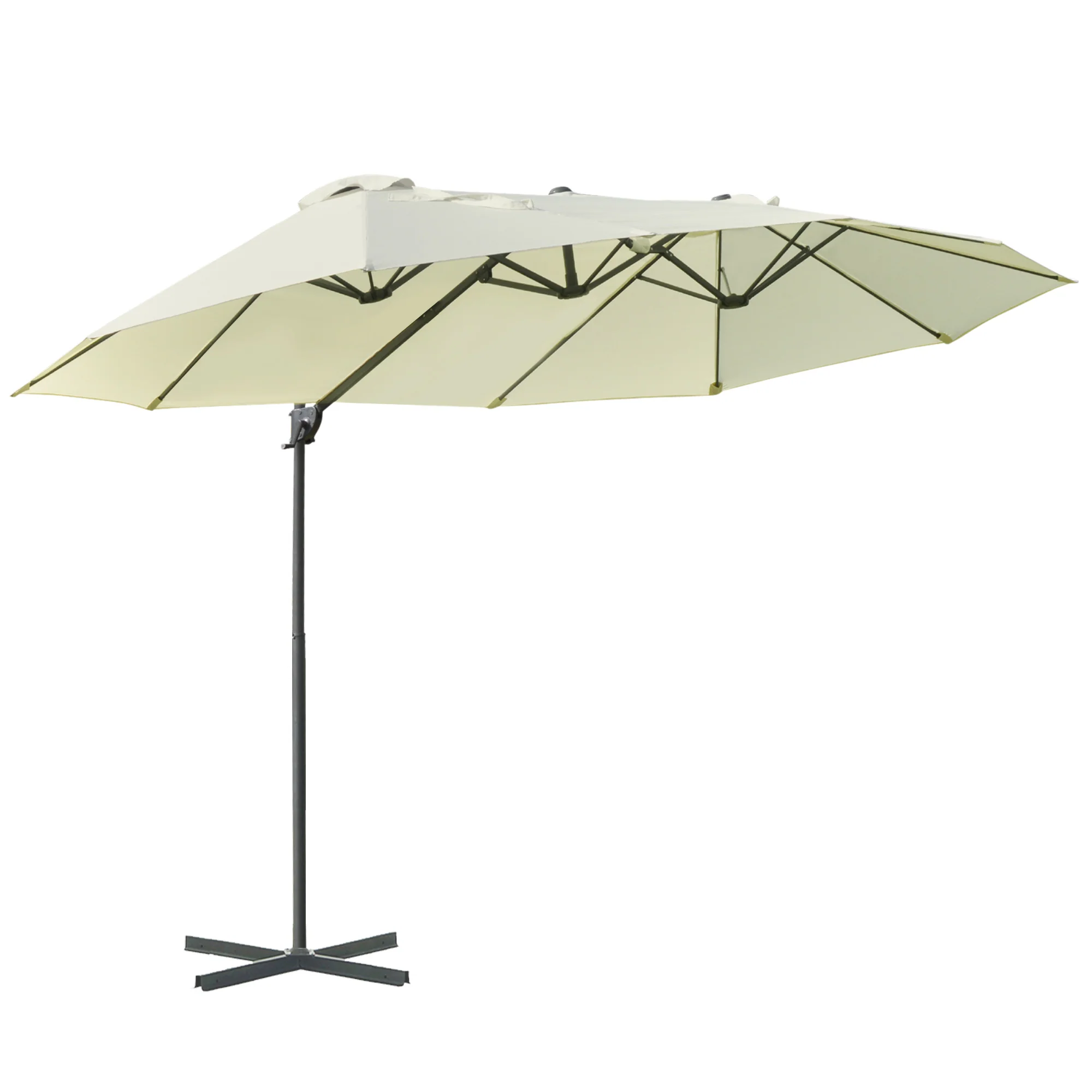 Double Parasol Cantilever Sun Protection Adjustable Crank Metal Cream White - Image 2