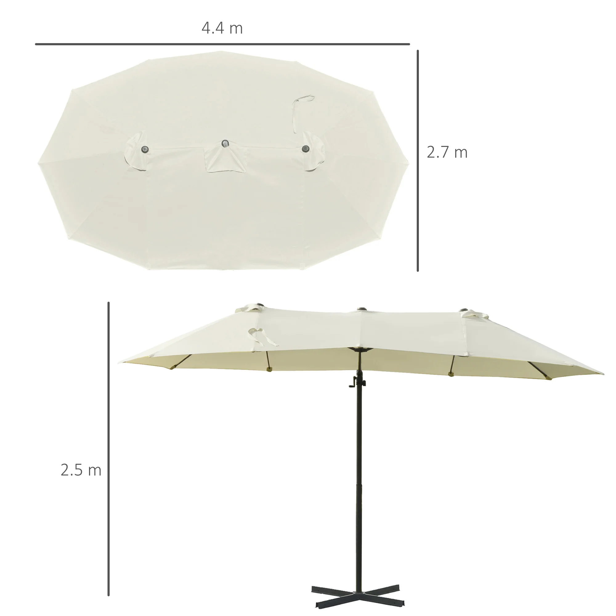 Double Parasol Cantilever Sun Protection Adjustable Crank Metal Cream White - Image 3