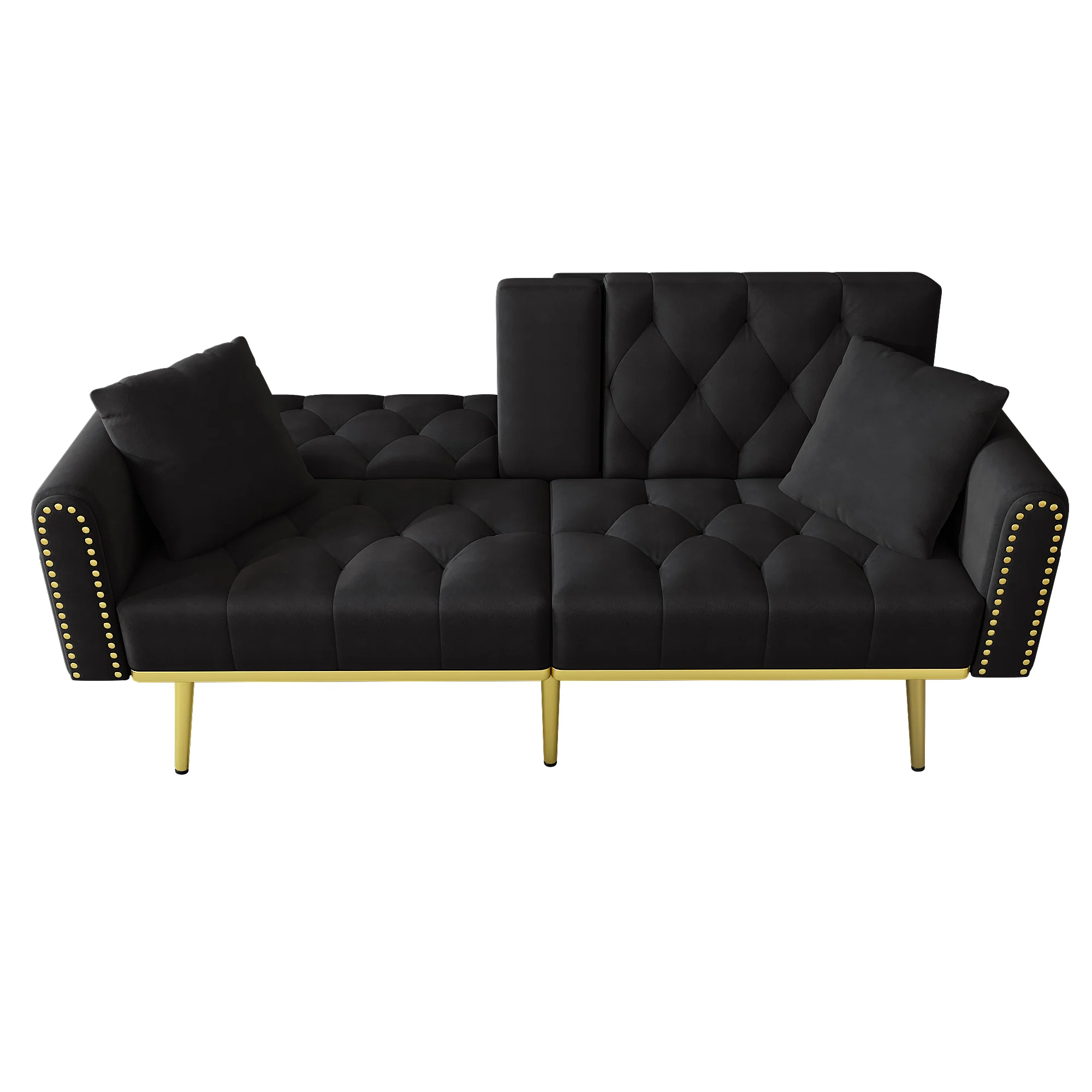 Double Sofa Bed Reclining 3 Angles Cup Holders - Fabric Black - Image 9