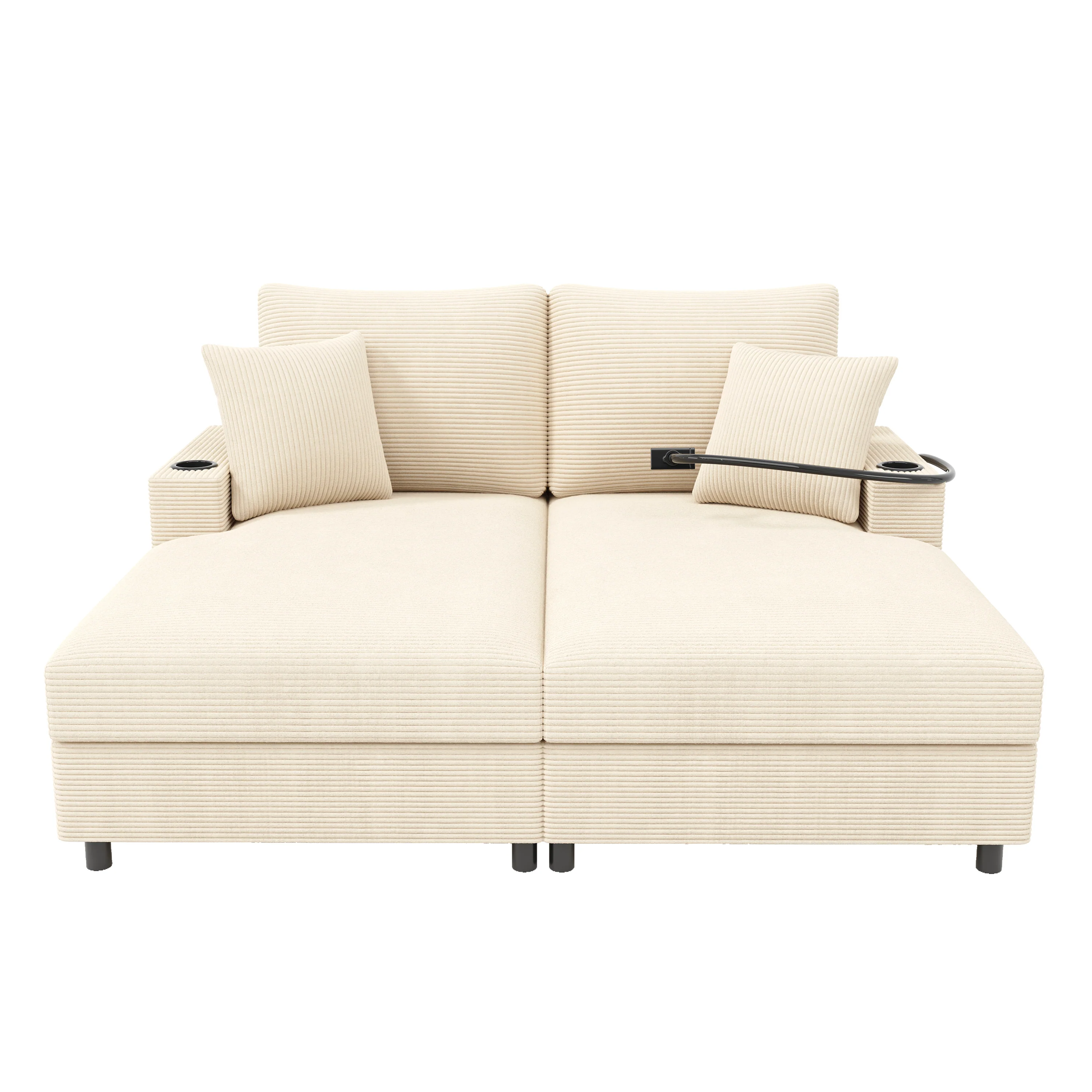 Double Sofa Bed with Sleeping Function, USB Port & Cup Holder - Beige - Image 10