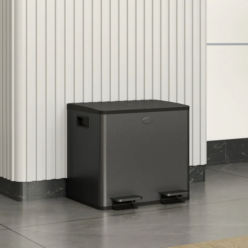 Double Waste Bin 2x15L Pedal Stainless Steel - Black - Image 2