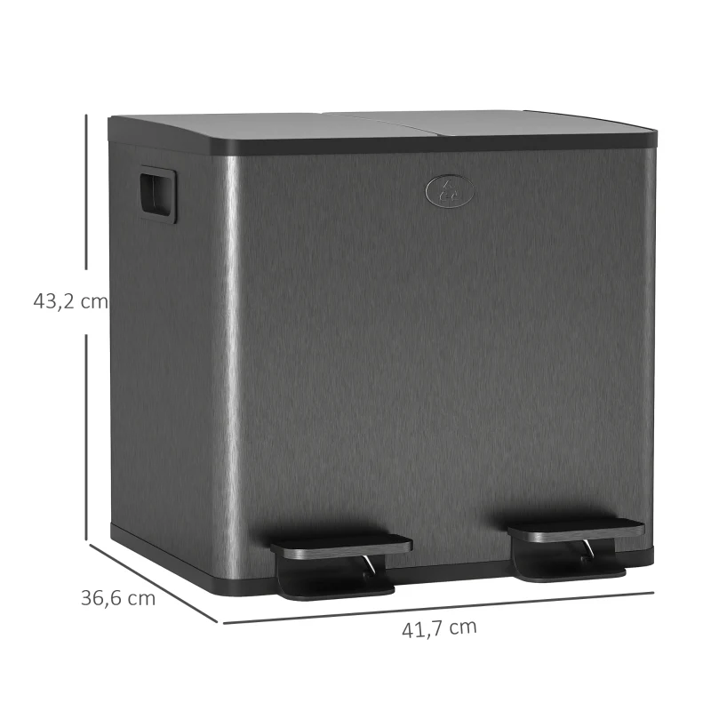 Double Waste Bin 2x15L Pedal Stainless Steel - Black - Image 3