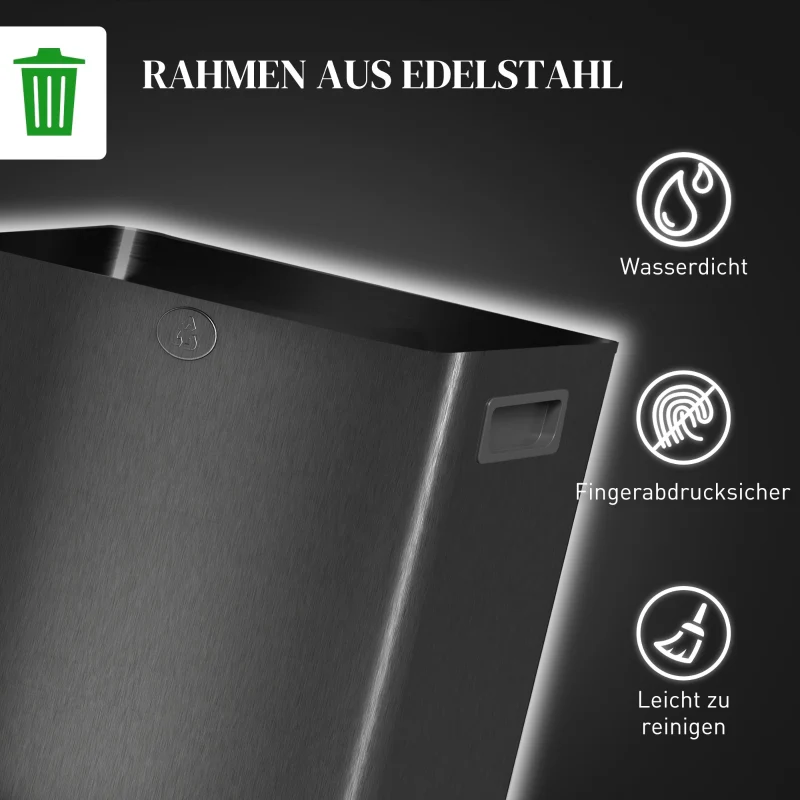 Double Waste Bin 2x15L Pedal Stainless Steel - Black - Image 7