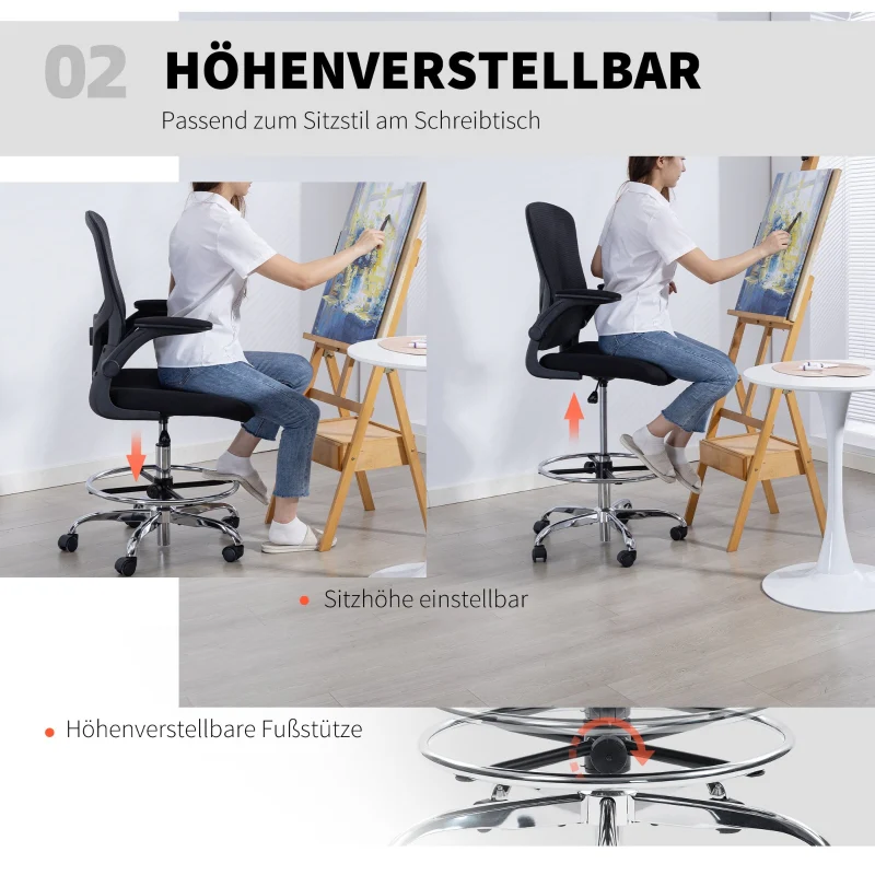 Drawing Chair with Lumbar Support, Height Adjustable, Swivel - Black - Image 4