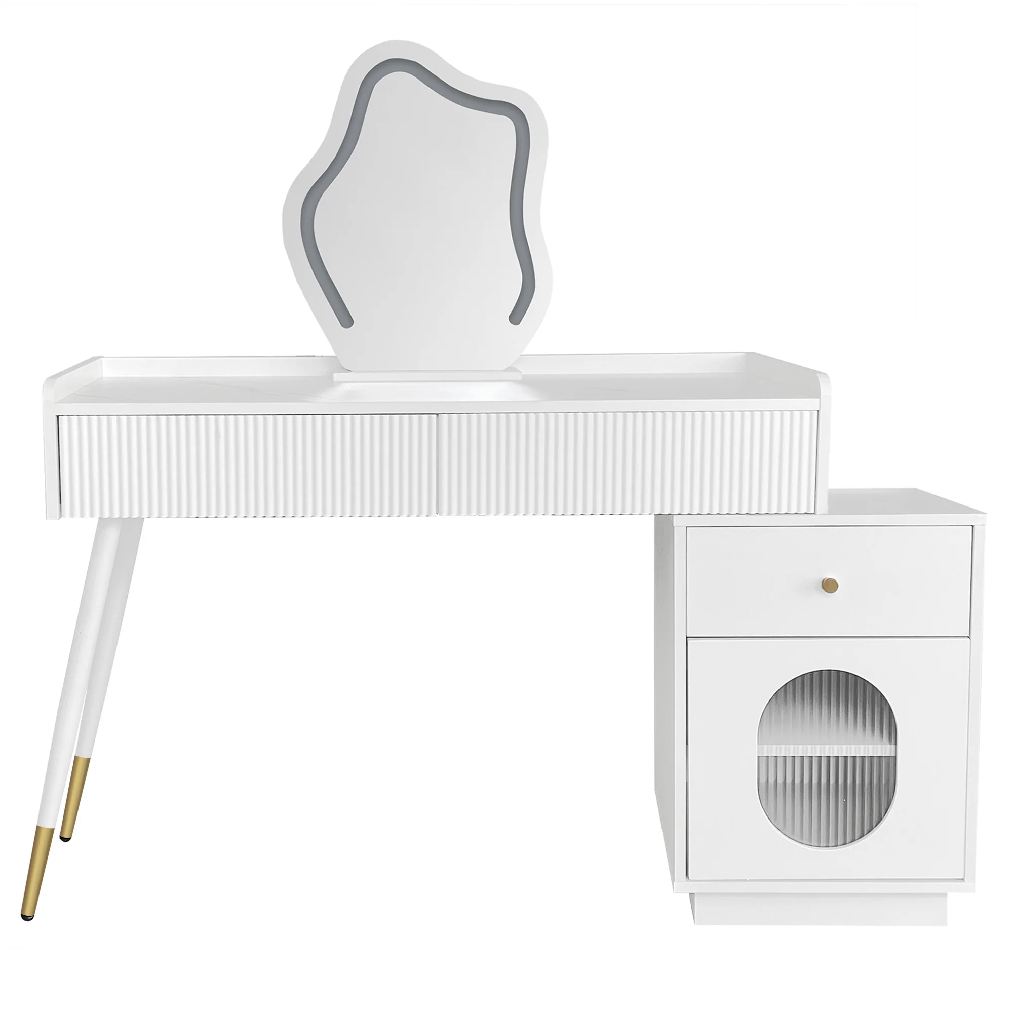 Dressing table with LED mirror and lighting, 3 drawers 1 door, white - Image 10