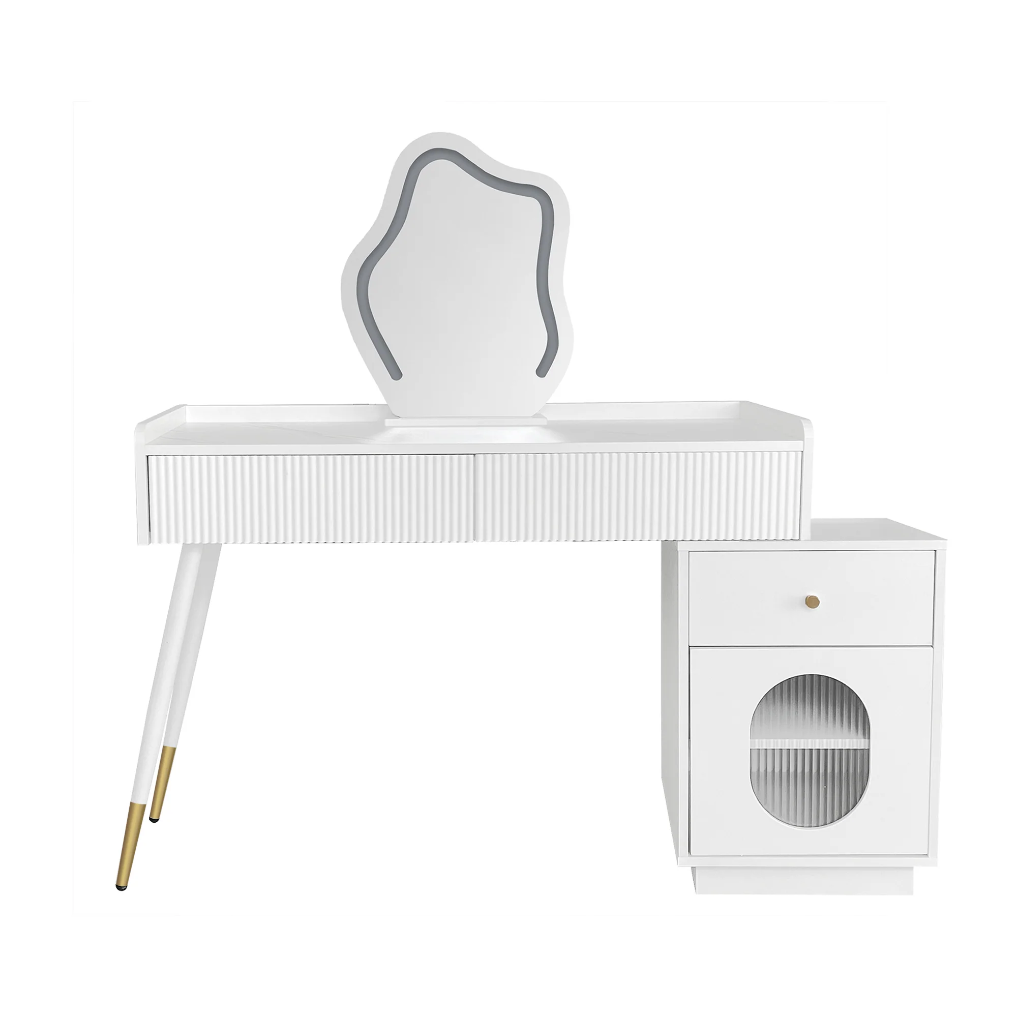 Dressing table with LED mirror and lighting, 3 drawers 1 door, white - Image 7