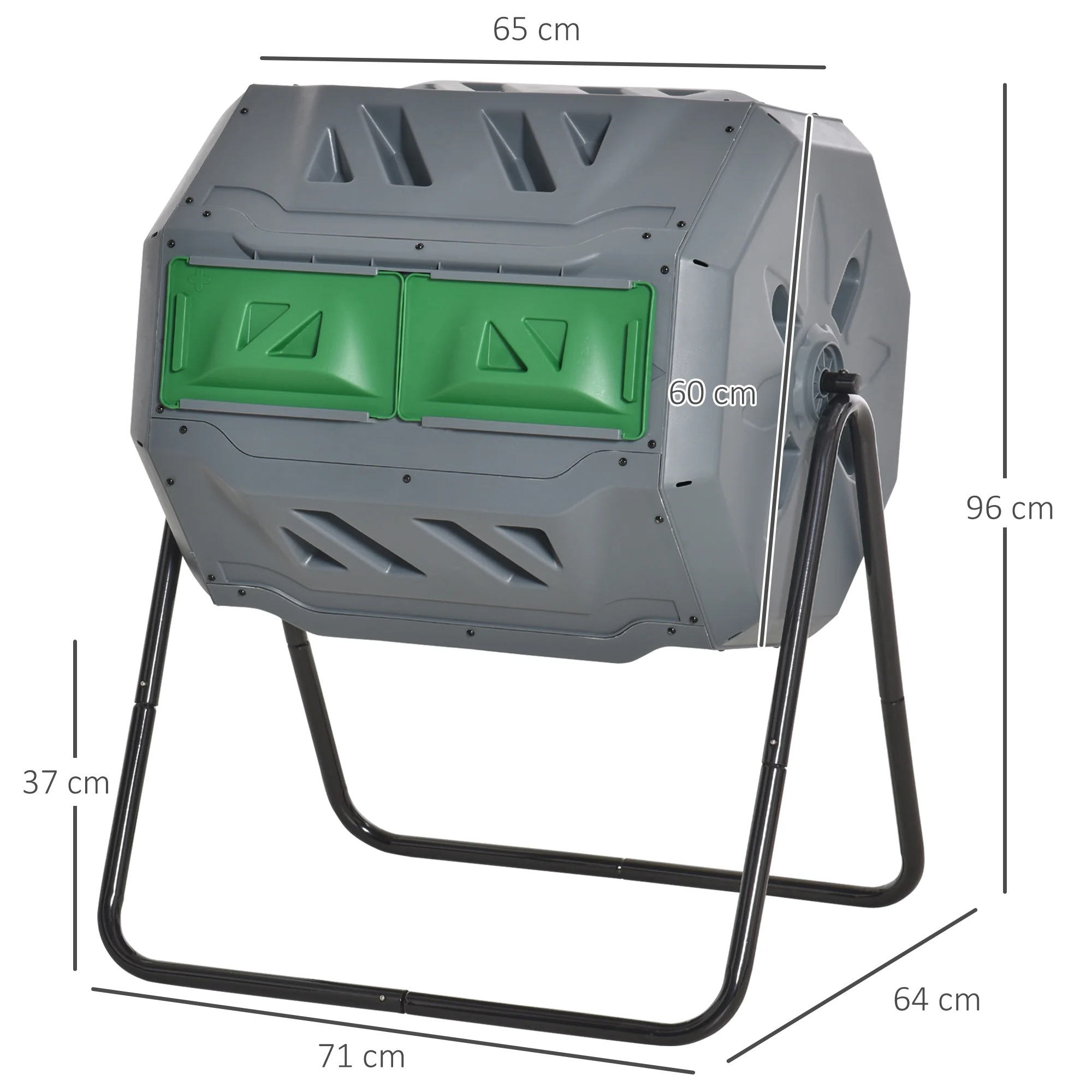 Drum Composter, 160L 2 Chambers Rotating Rapid, Grey - Image 3