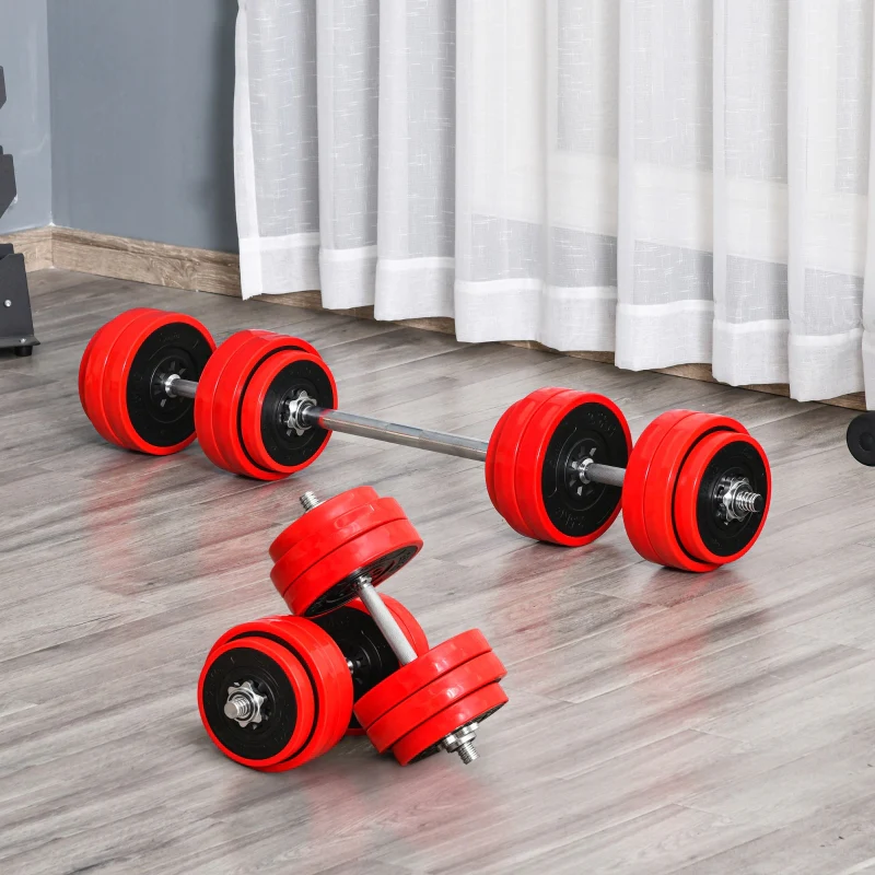 Dumbbell Set 2-IN-1 Adjustable Barbell 20/30KGS - Red/Black - Image 2
