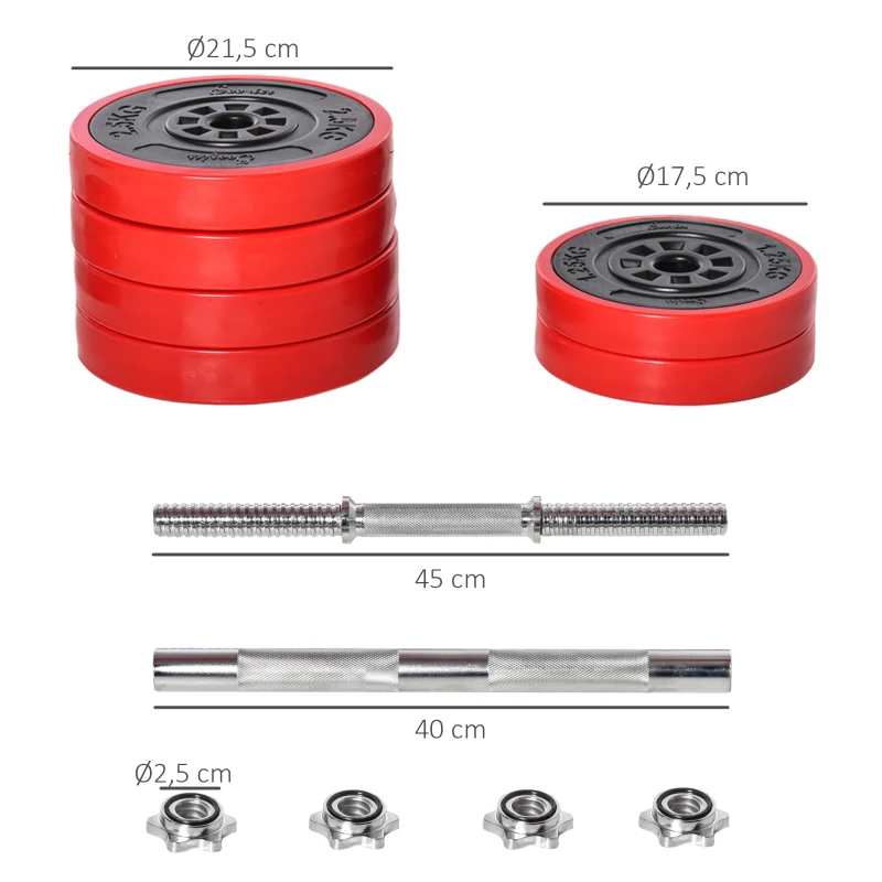 Dumbbell Set 2-IN-1 Adjustable Barbell 20/30KGS - Red/Black - Image 3