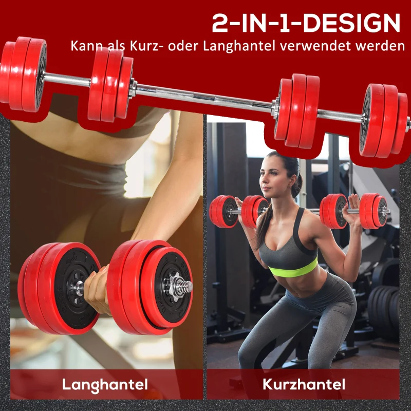Dumbbell Set 2-IN-1 Adjustable Barbell 20/30KGS - Red/Black - Image 4