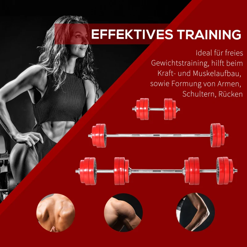 Dumbbell Set 2-IN-1 Adjustable Barbell 20/30KGS - Red/Black - Image 5