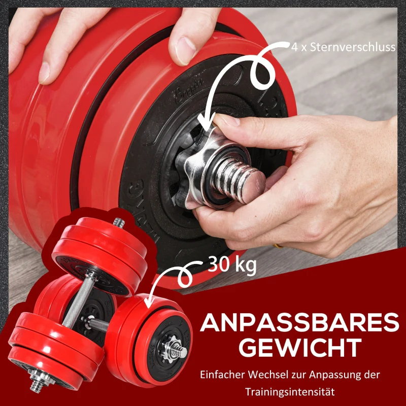 Dumbbell Set 2-IN-1 Adjustable Barbell 20/30KGS - Red/Black - Image 6