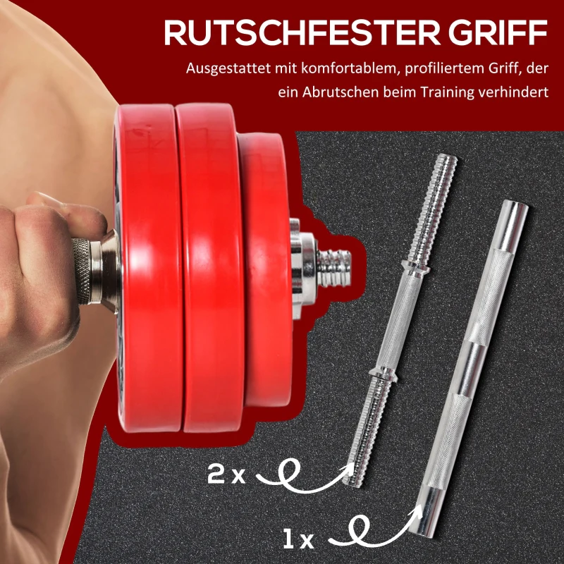 Dumbbell Set 2-IN-1 Adjustable Barbell 20/30KGS - Red/Black - Image 7
