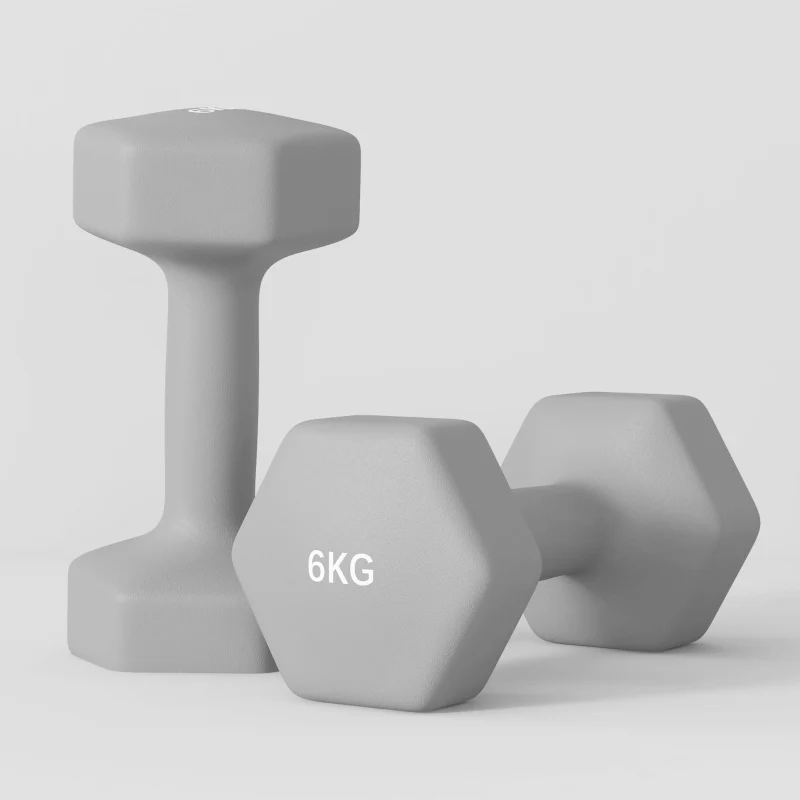 Dumbbell Set 2 x 6 kg Hexagonal Non-Slip - Grey - Image 7