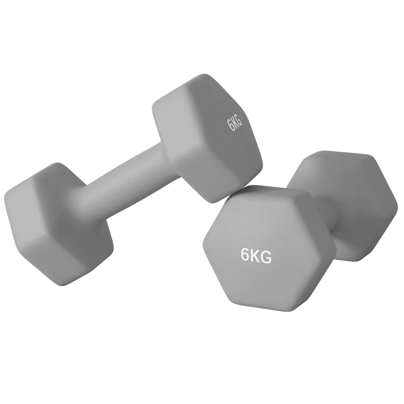 Dumbbell Set 2 x 6 kg Hexagonal Non-Slip - Grey - Image 8