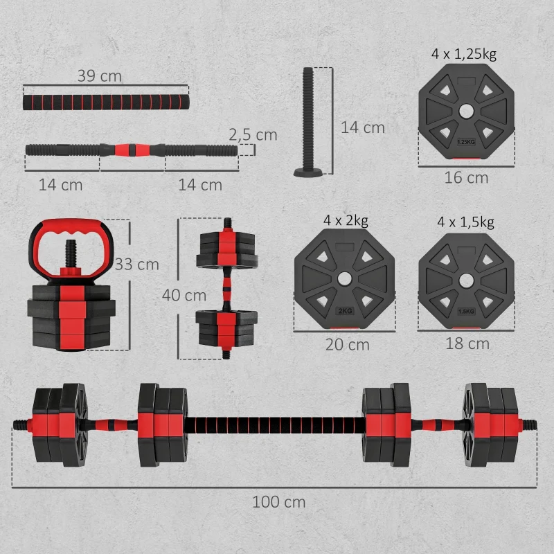 Dumbbell Set 4-in-1 Adjustable 20kg with Barbell - Image 3