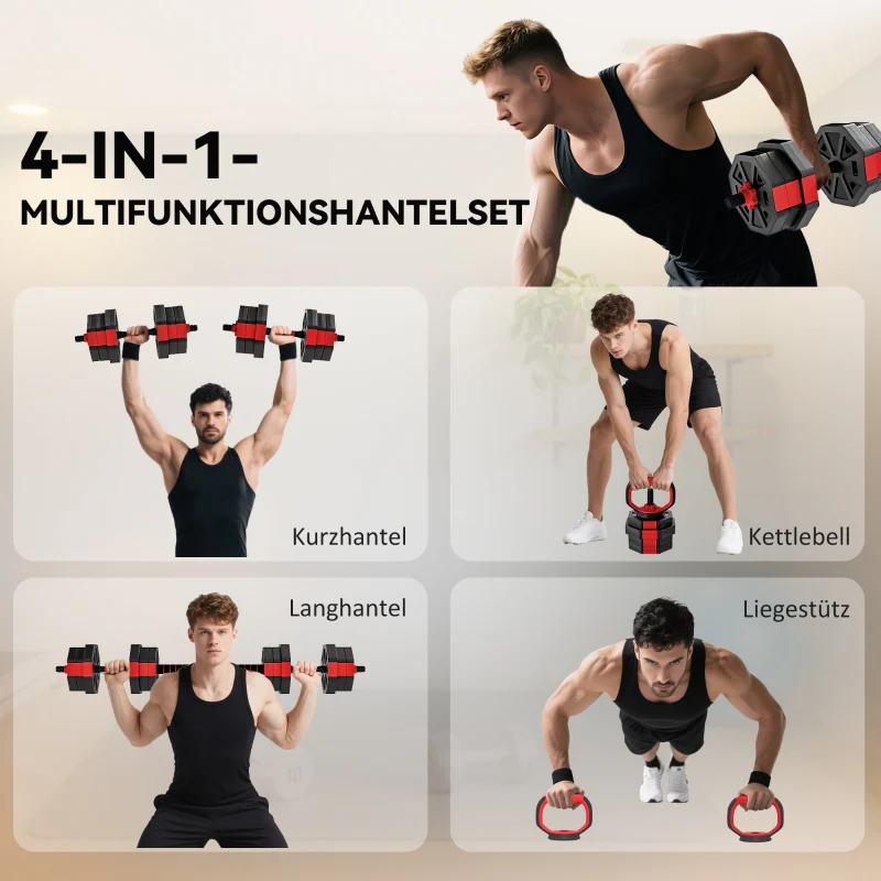 Dumbbell Set 4-in-1 Adjustable 20kg with Barbell - Image 4