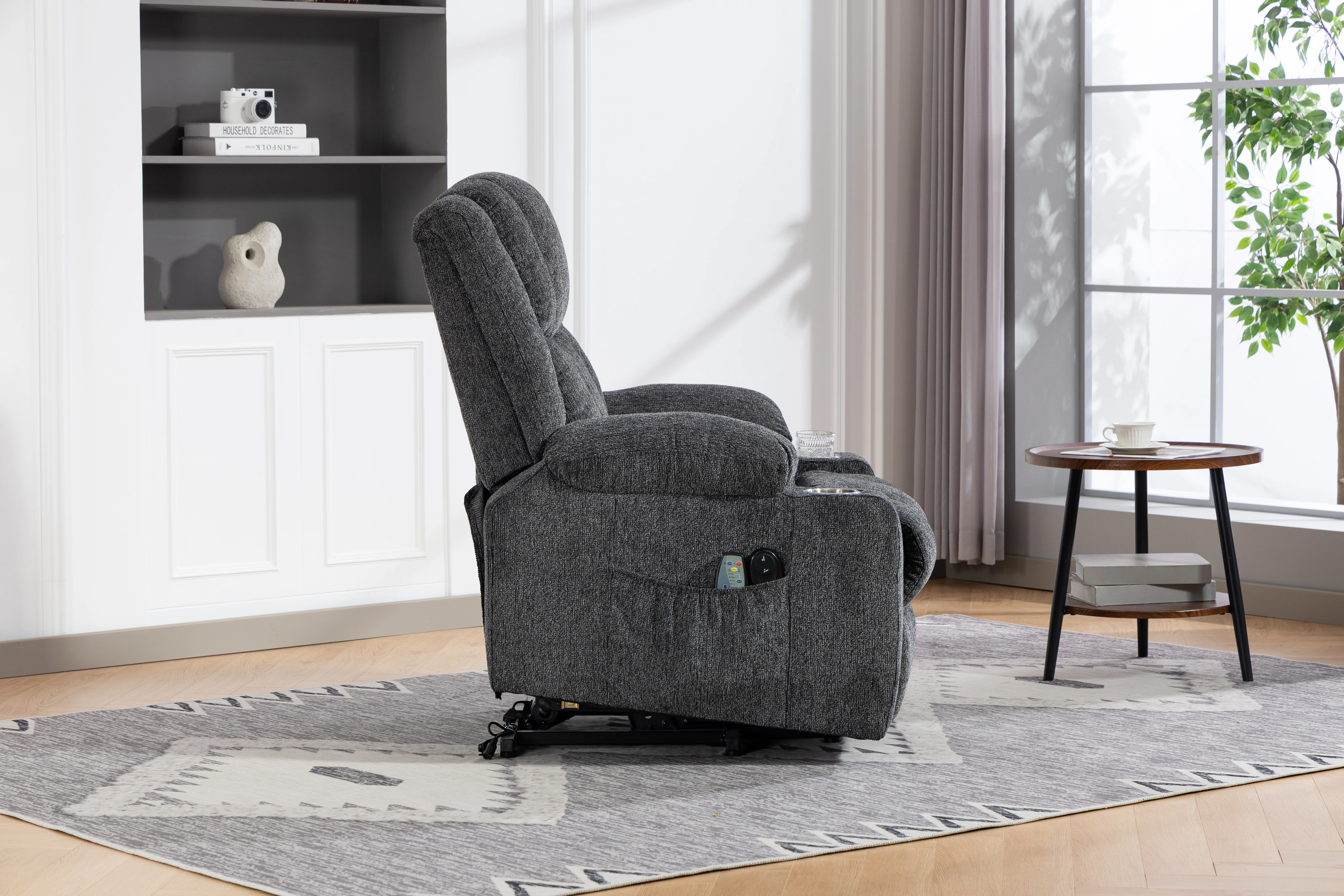 Electric Armchair Lift Assist Massage Heat Footrest Cup Holder - Dark Grey - Image 10