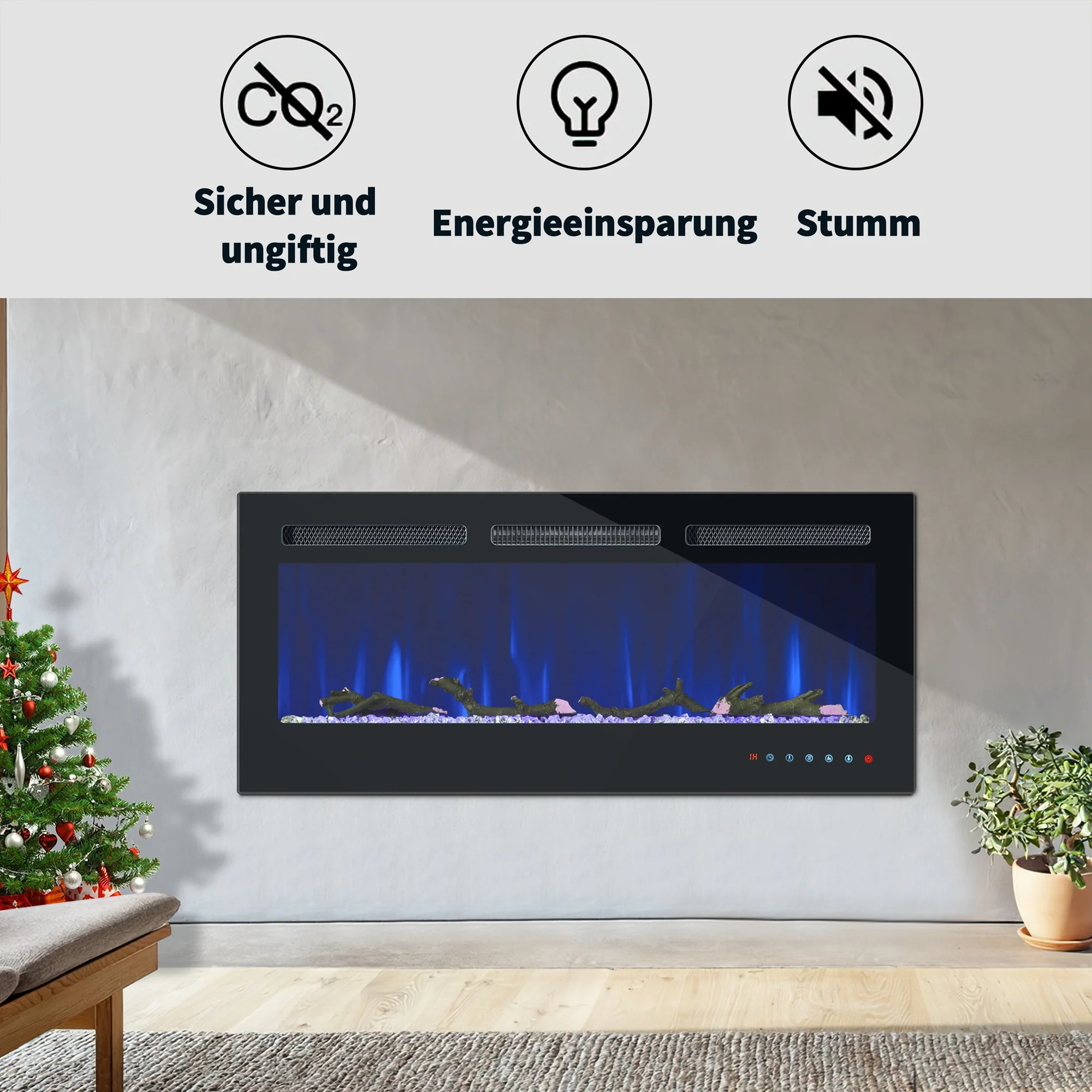 Electric Fireplace 42 Inch Wall/Built-in 12 Flame Colors Remote Control - Image 7