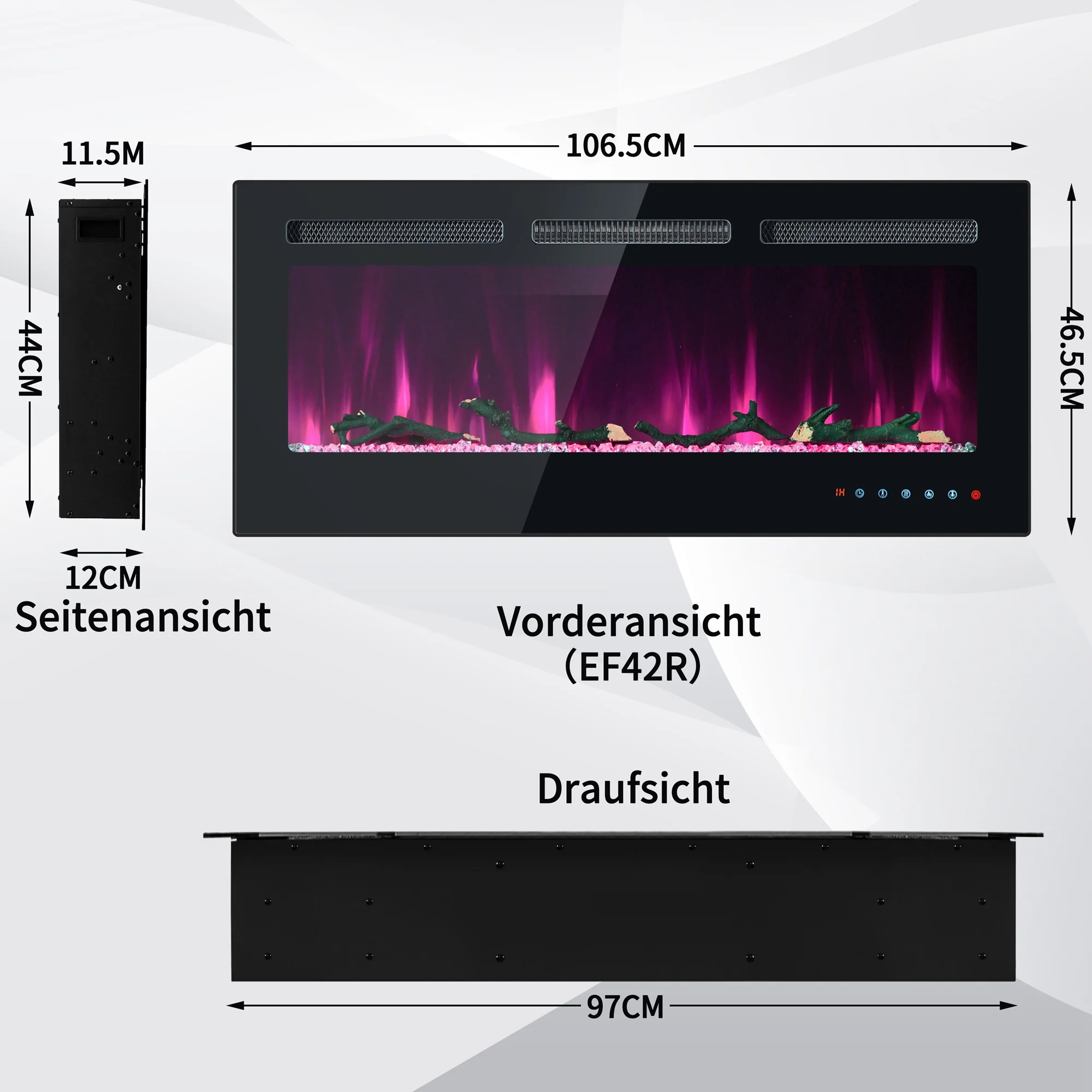 Electric Fireplace 42 Inch Wall/Built-in 12 Flame Colors Remote Control - Image 9