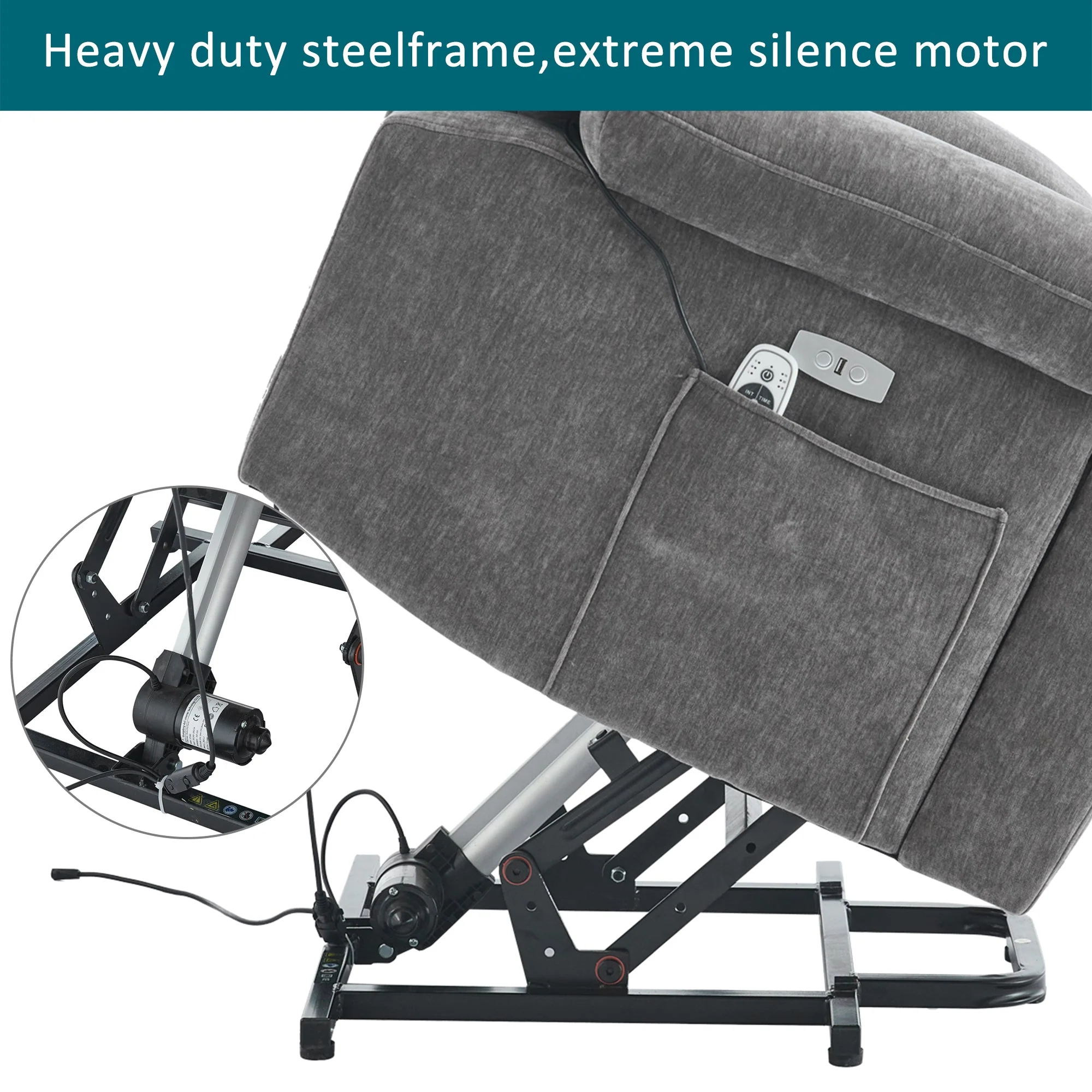 Electric Power Lift Recliner Chair Sofa with Massage, Heat, Heavy Duty, and Safety Motion Fabric - Image 4