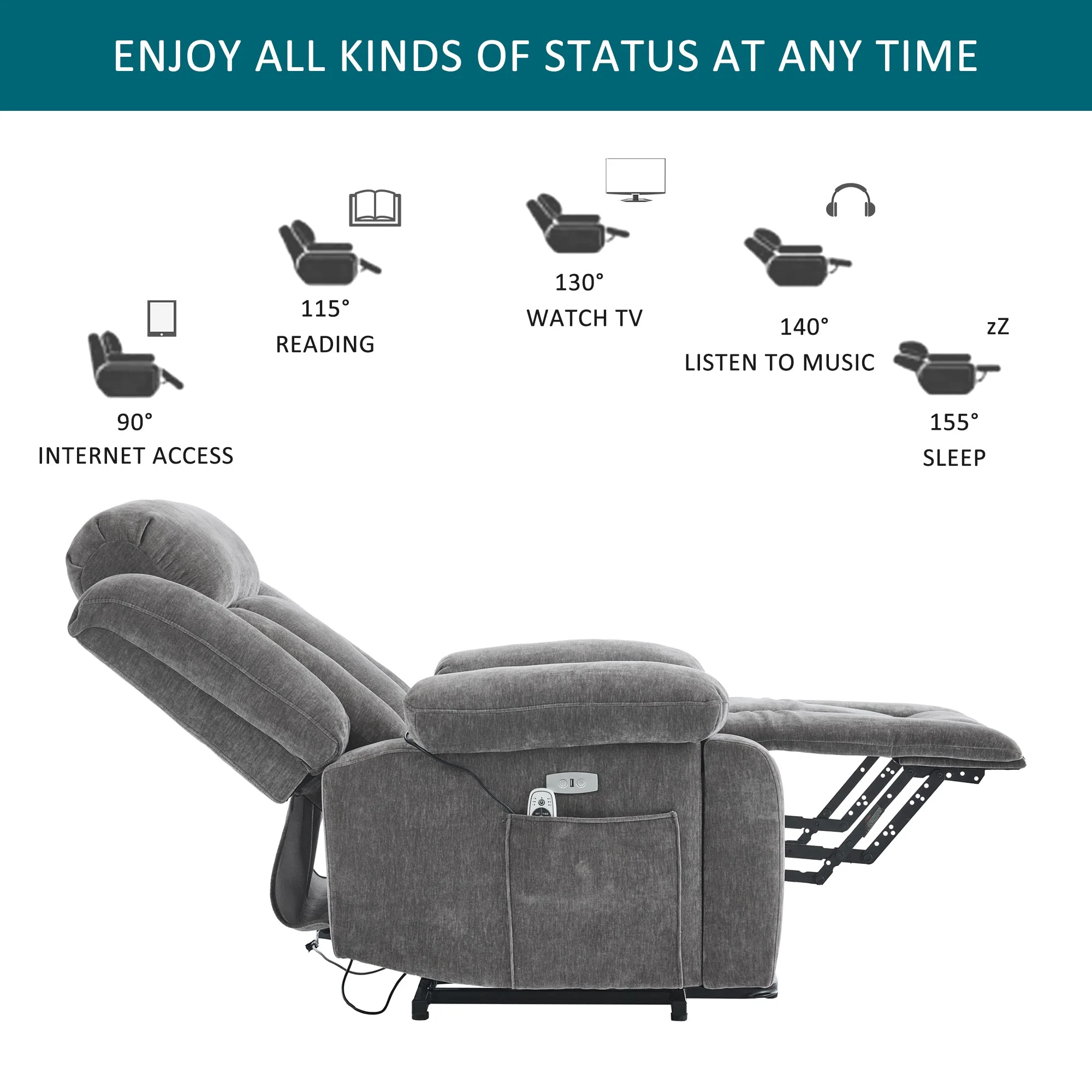 Electric Power Lift Recliner Chair Sofa with Massage, Heat, Heavy Duty, and Safety Motion Fabric - Image 5