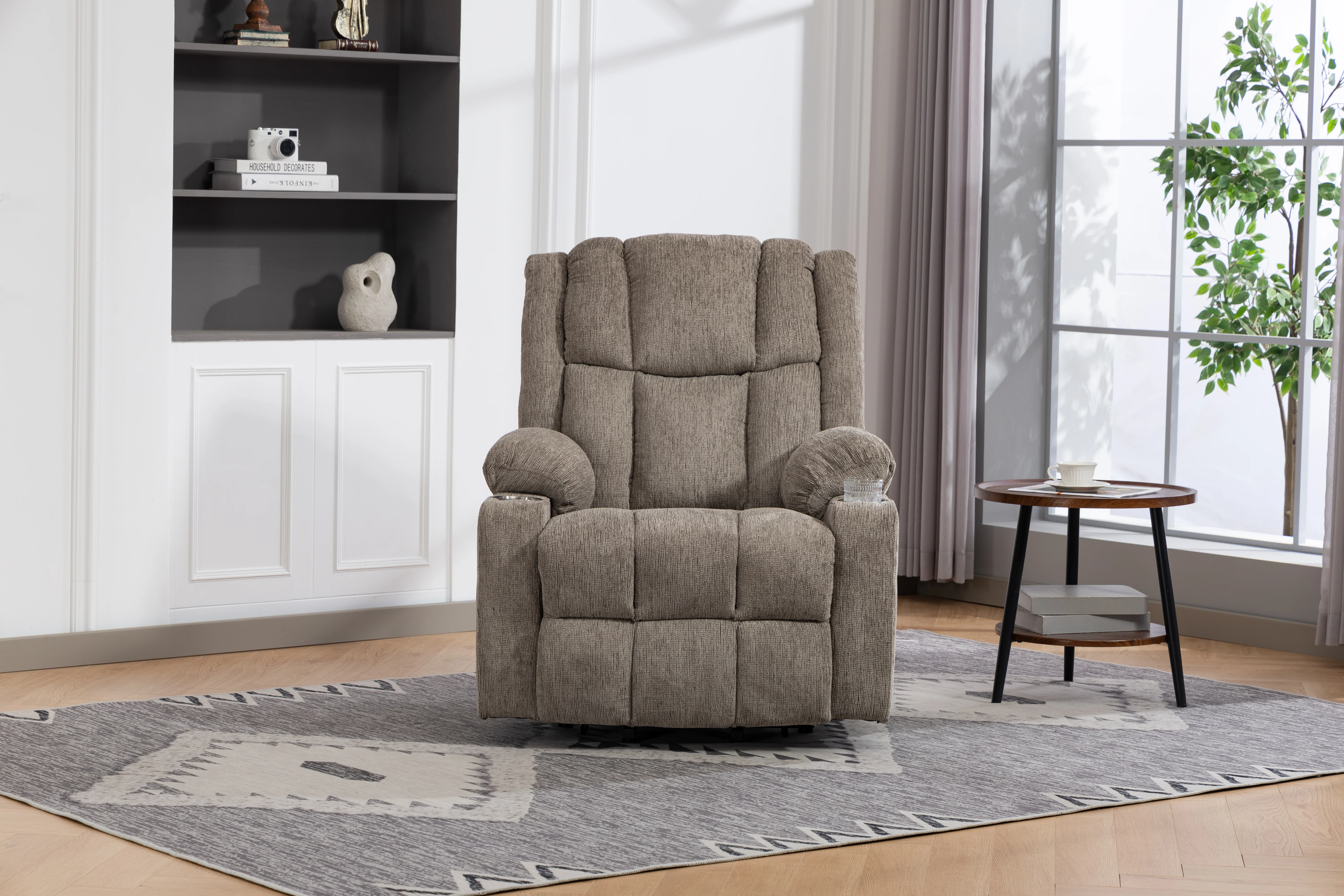 Electric Recliner Armchair with Lift Assistance, Massage, Heat, Footrest & Cupholder - Light Brown - Image 2