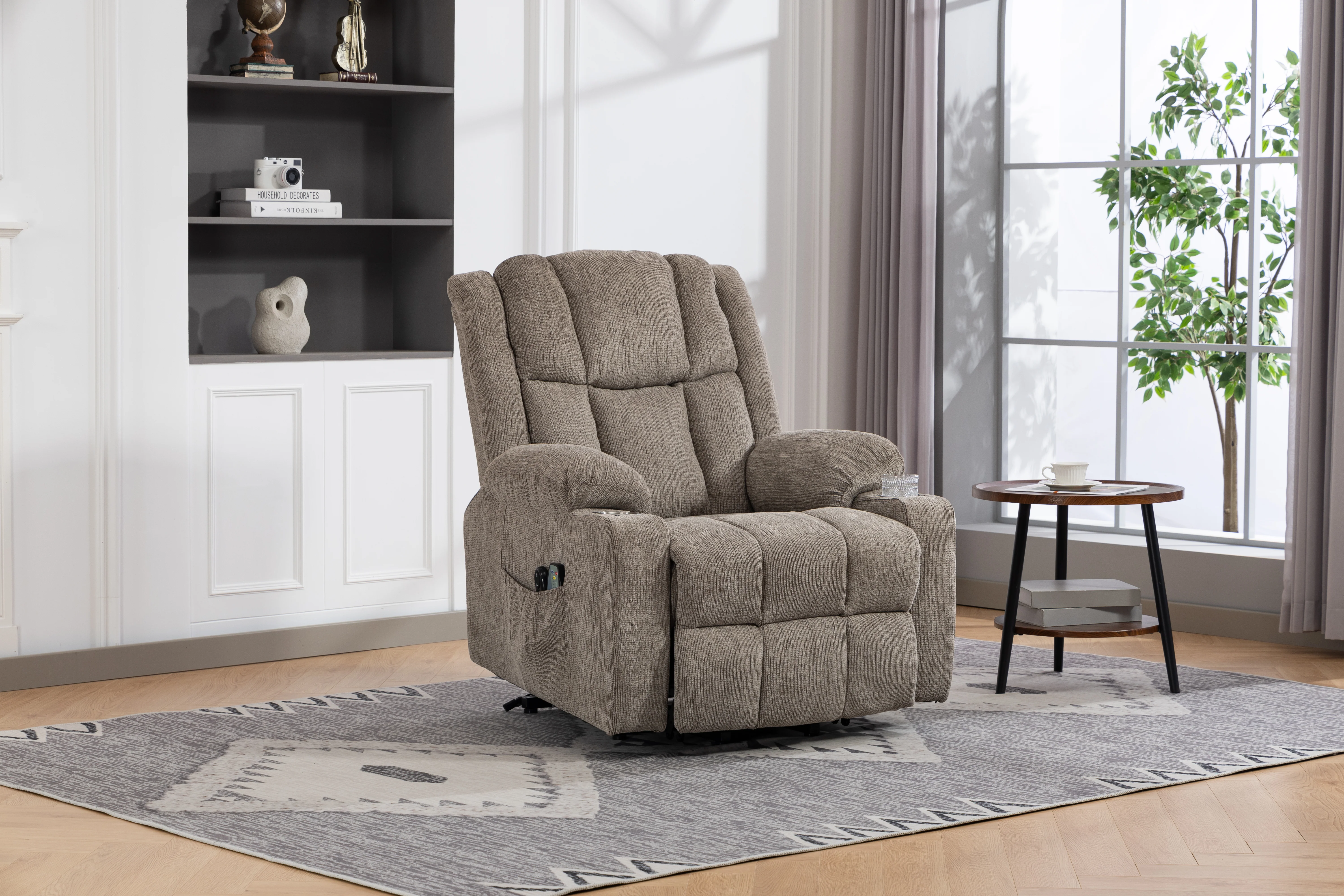 Electric Recliner Armchair with Lift Assistance, Massage, Heat, Footrest & Cupholder - Light Brown - Image 3