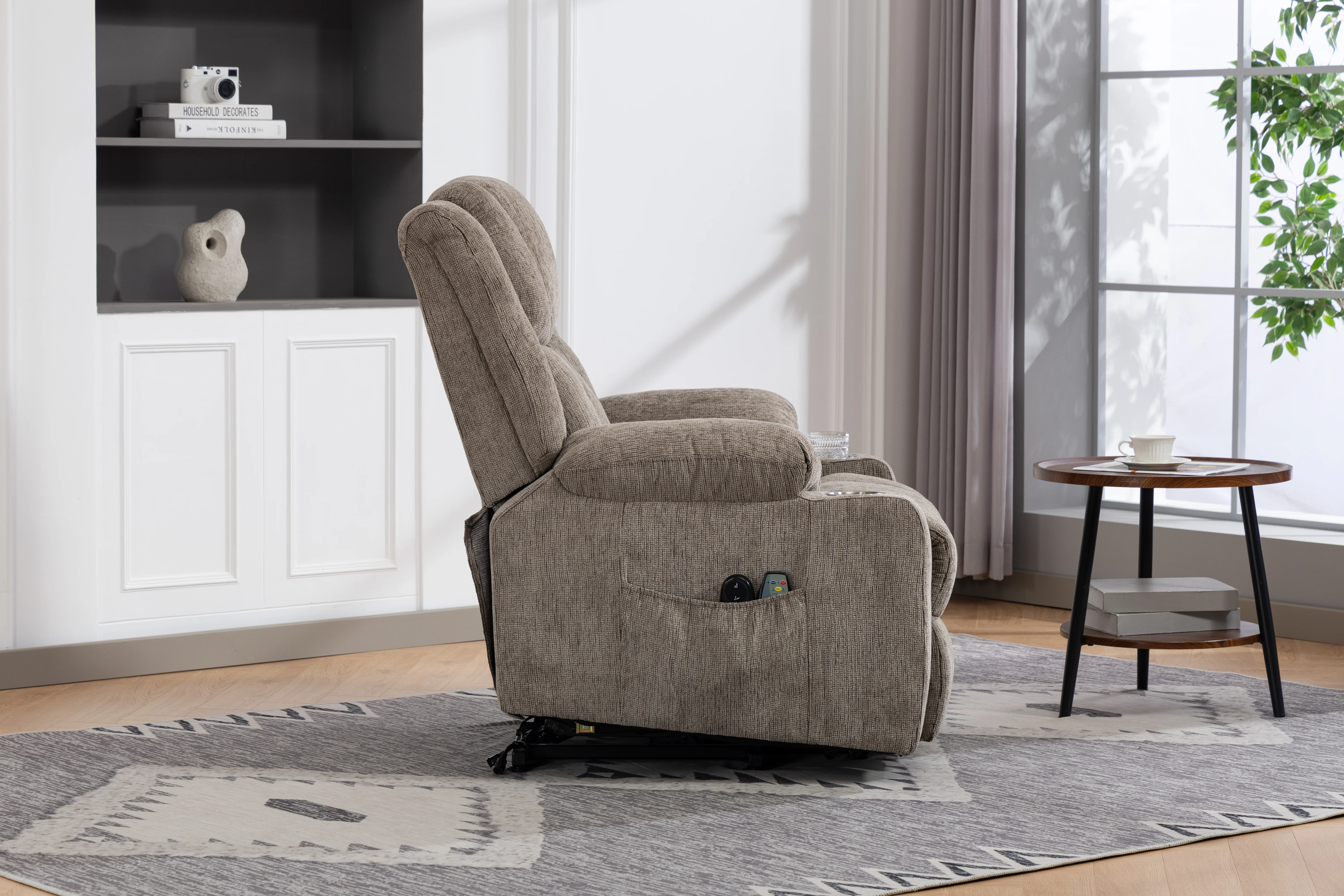 Electric Recliner Armchair with Lift Assistance, Massage, Heat, Footrest & Cupholder - Light Brown - Image 4