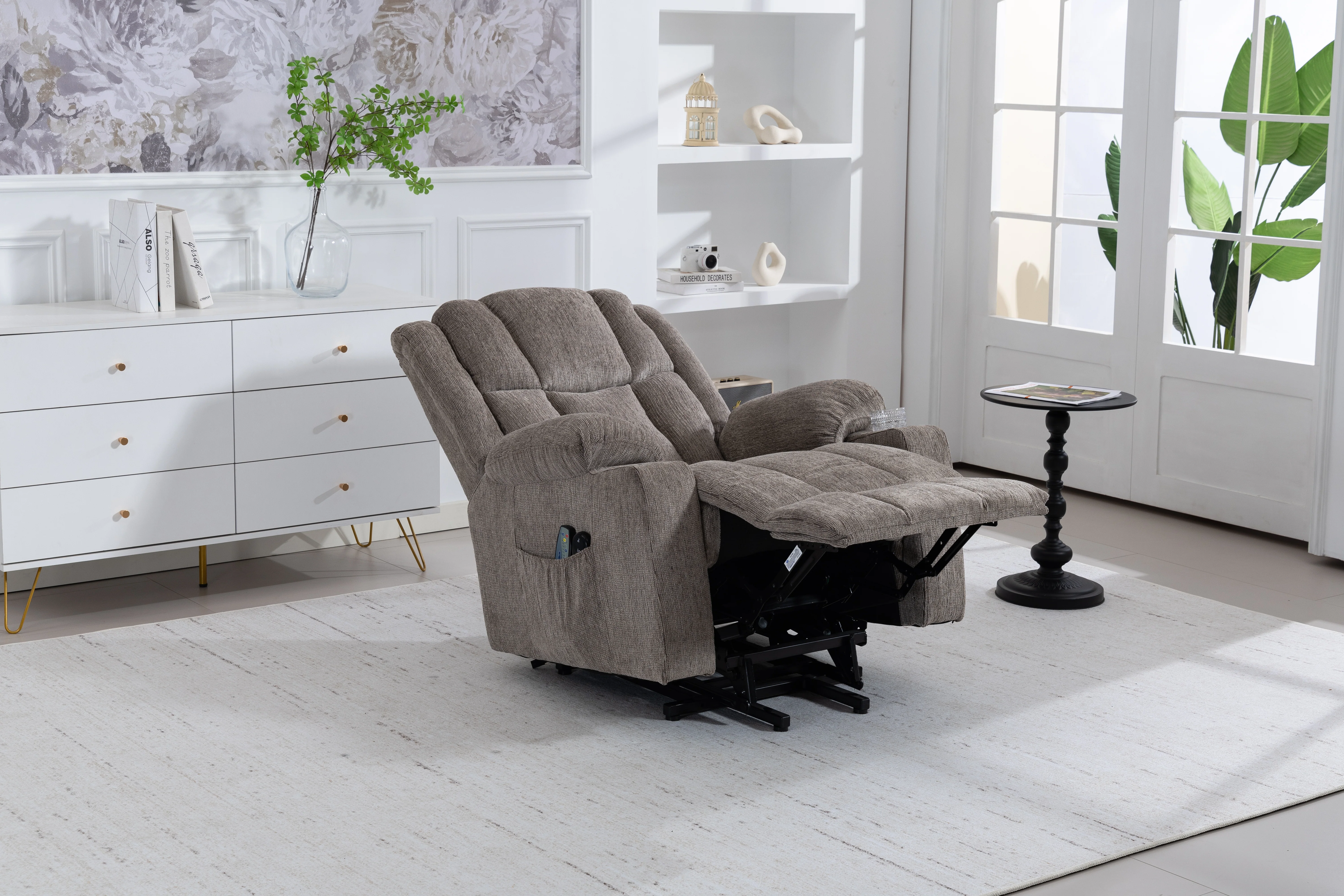 Electric Recliner Armchair with Lift Assistance, Massage, Heat, Footrest & Cupholder - Light Brown - Image 5