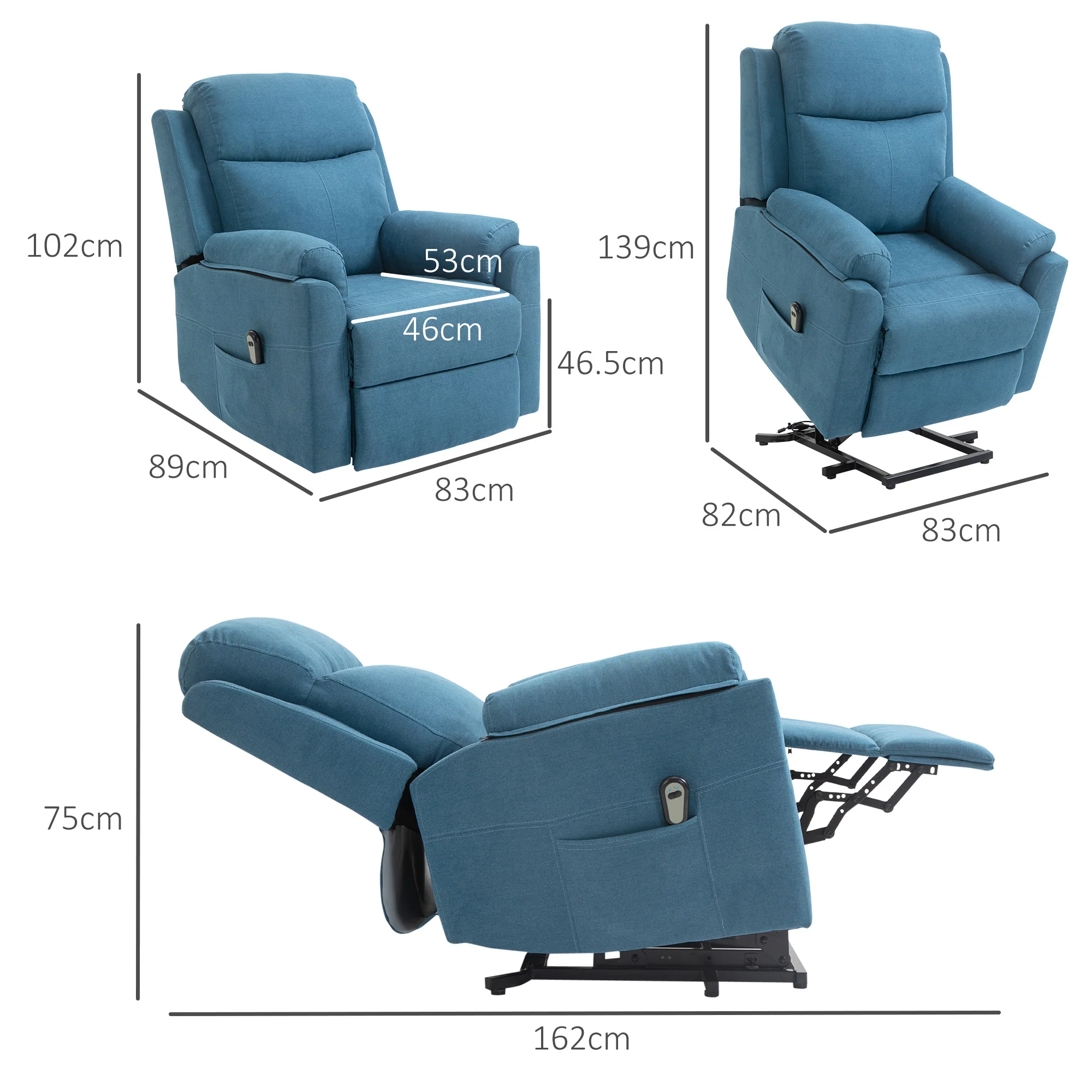 Electric Recliner/TV Chair, Lift Assistance Reclining Sleeping Function, Linen Look Blue - Image 3