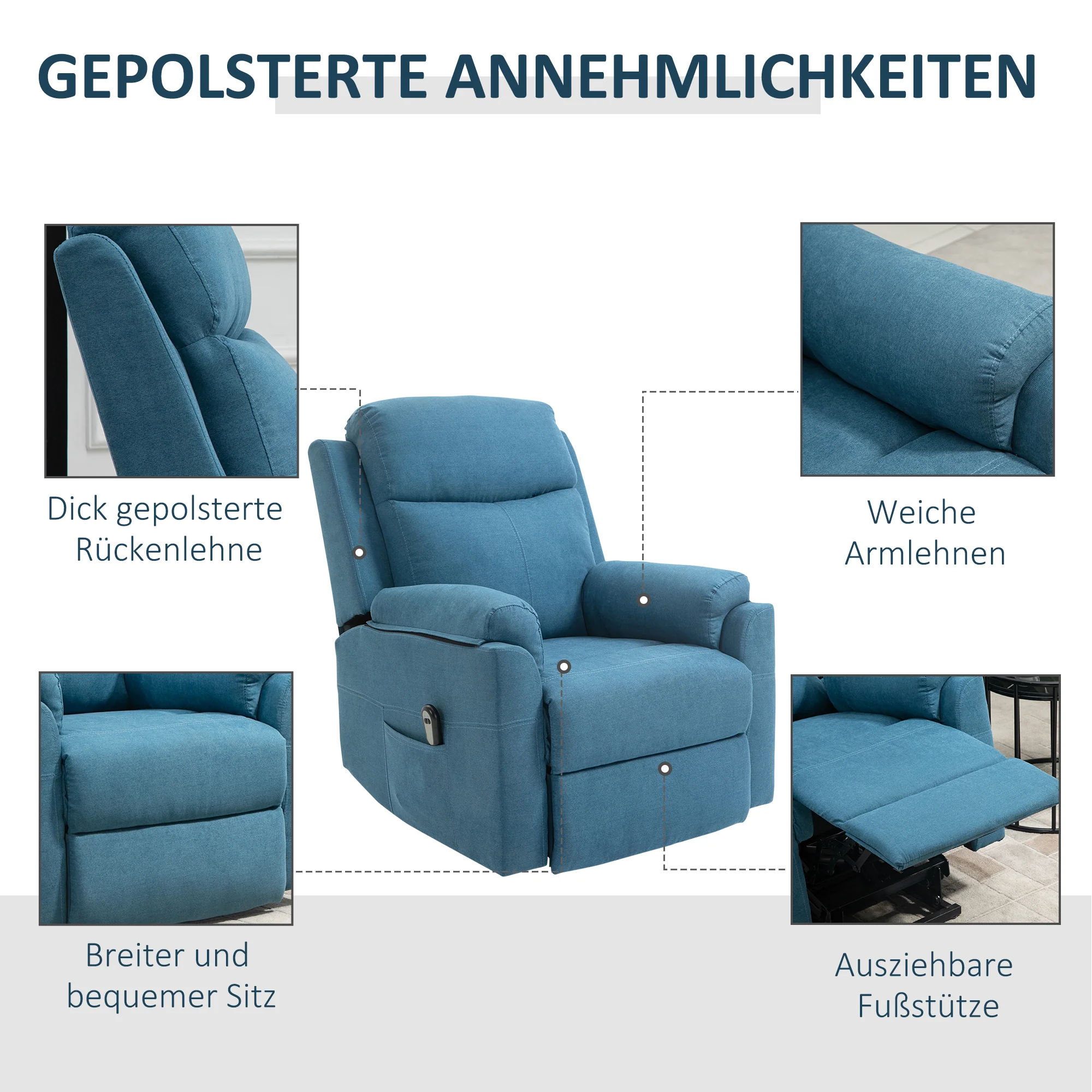 Electric Recliner/TV Chair, Lift Assistance Reclining Sleeping Function, Linen Look Blue - Image 6