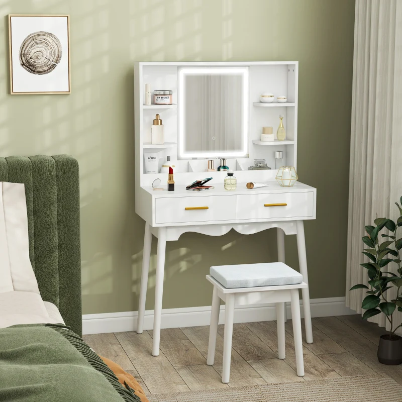Elegant Dressing Table LED Mirror White