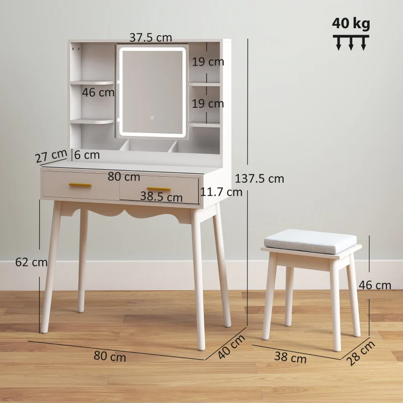 Elegant Dressing Table LED Mirror White - Image 3