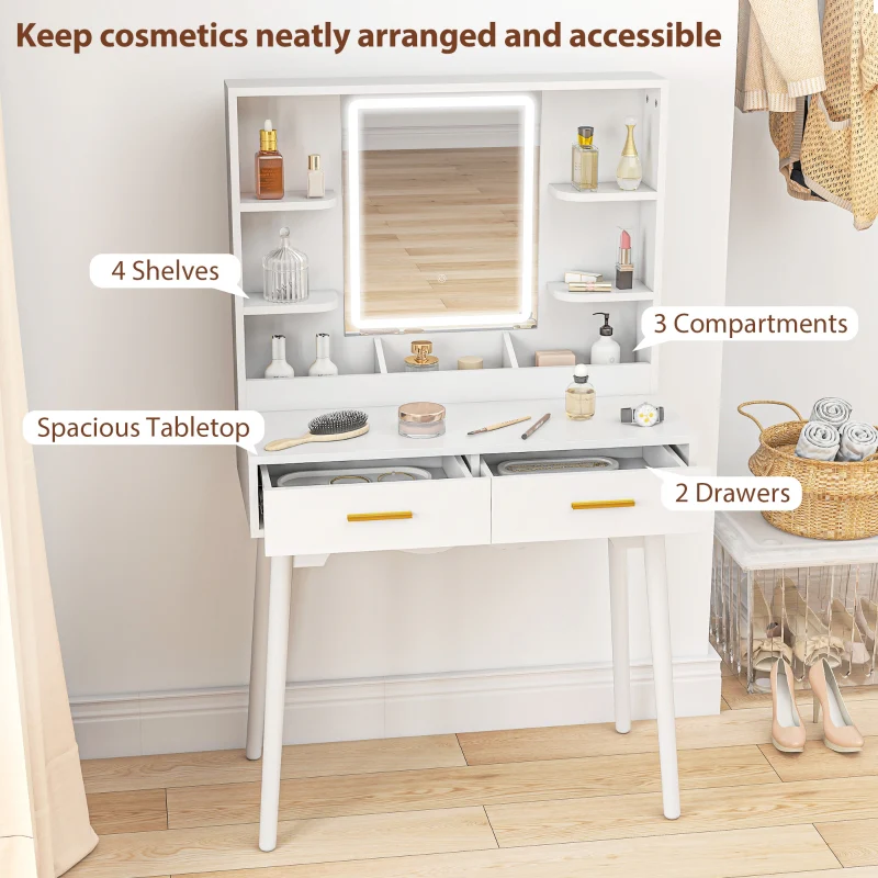 Elegant Dressing Table LED Mirror White - Image 5