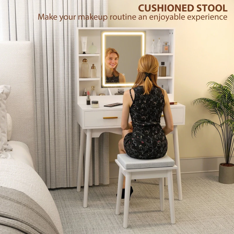 Elegant Dressing Table LED Mirror White - Image 6