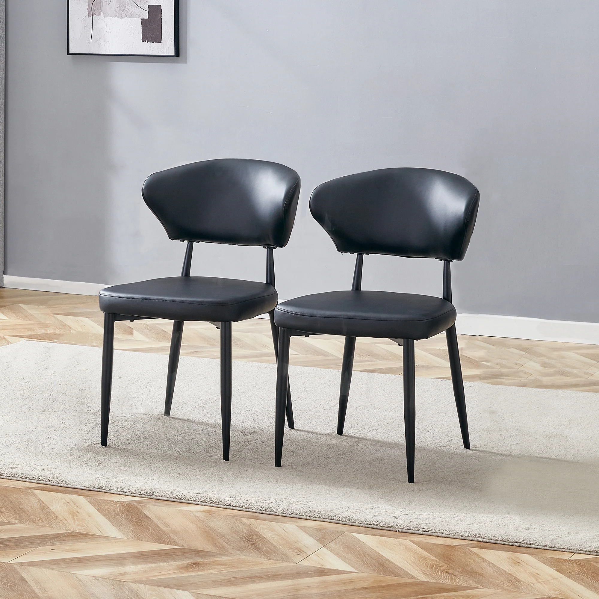 Ergonomic Dining Chair Set of 2 Minimalist Curved Back Black