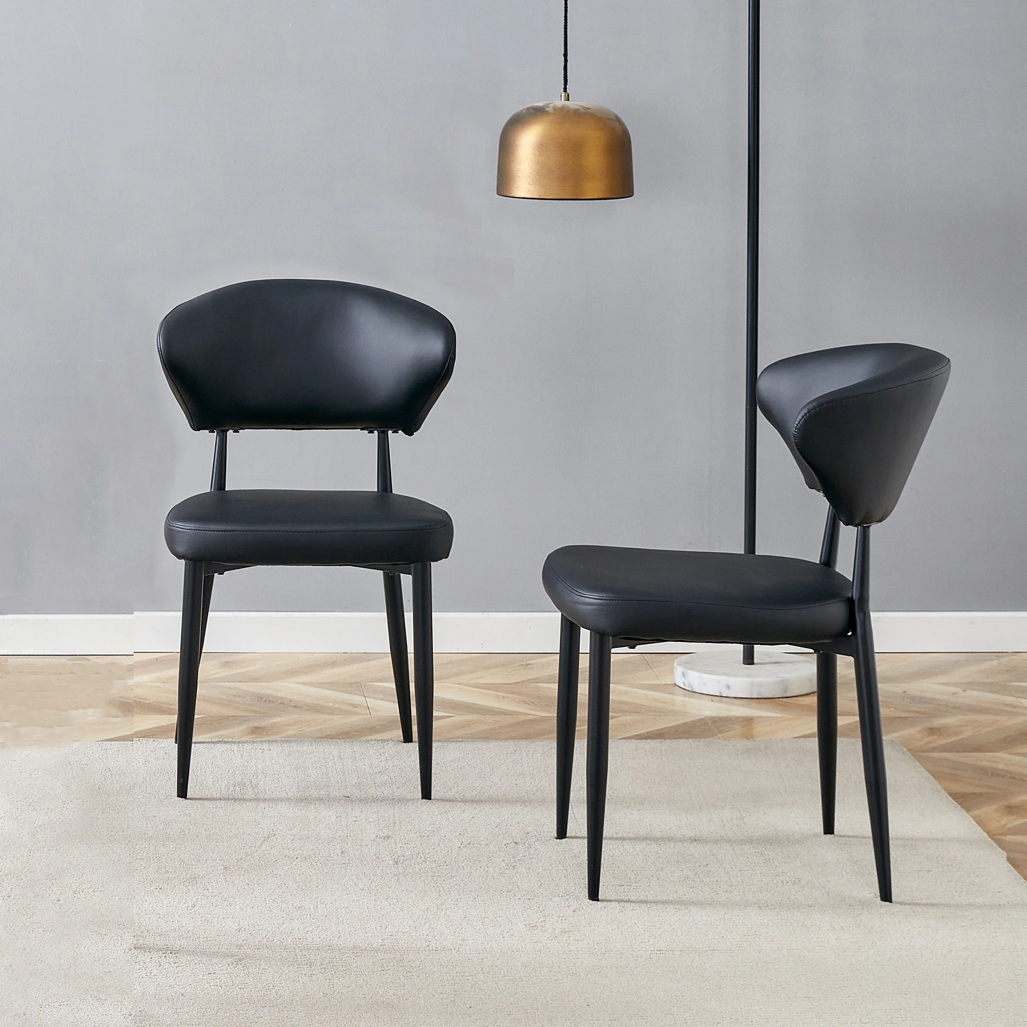 Ergonomic Dining Chair Set of 2 Minimalist Curved Back Black - Image 2