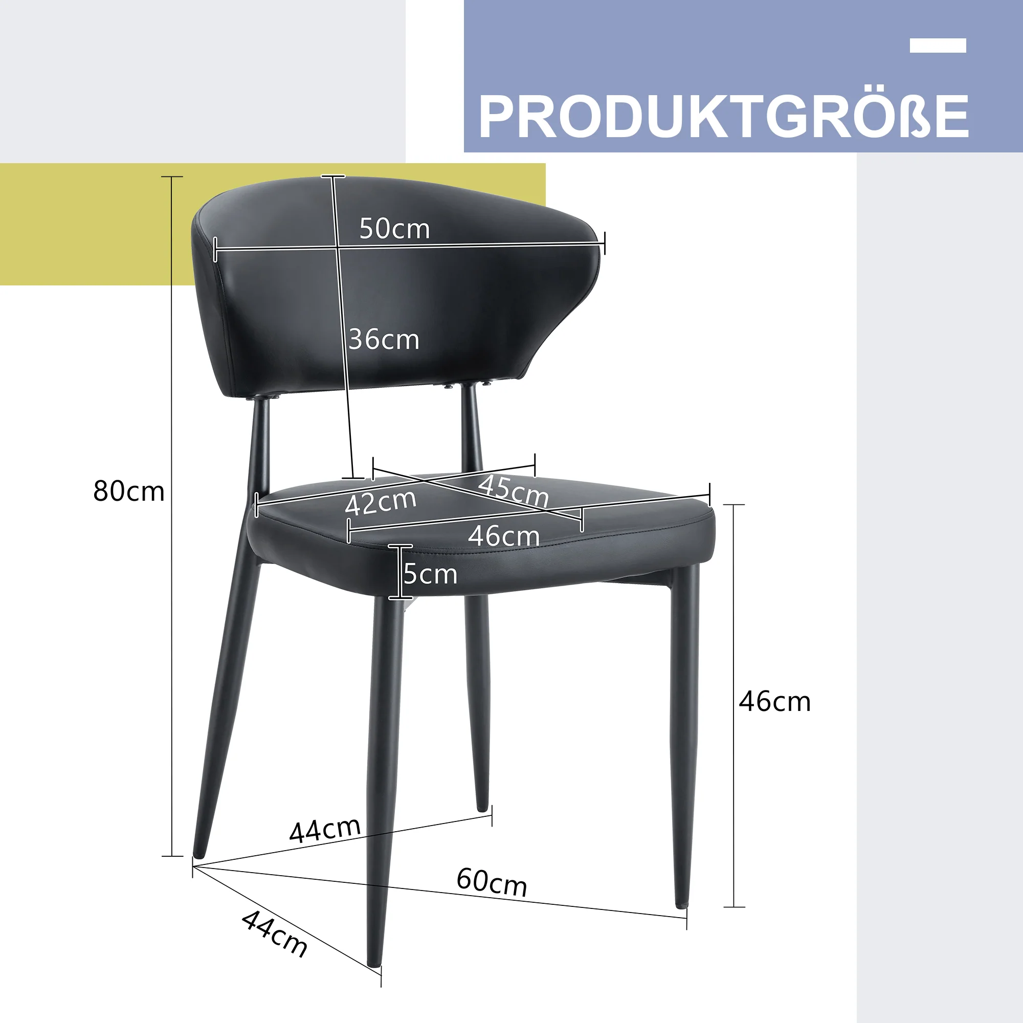 Ergonomic Dining Chair Set of 2 Minimalist Curved Back Black - Image 3