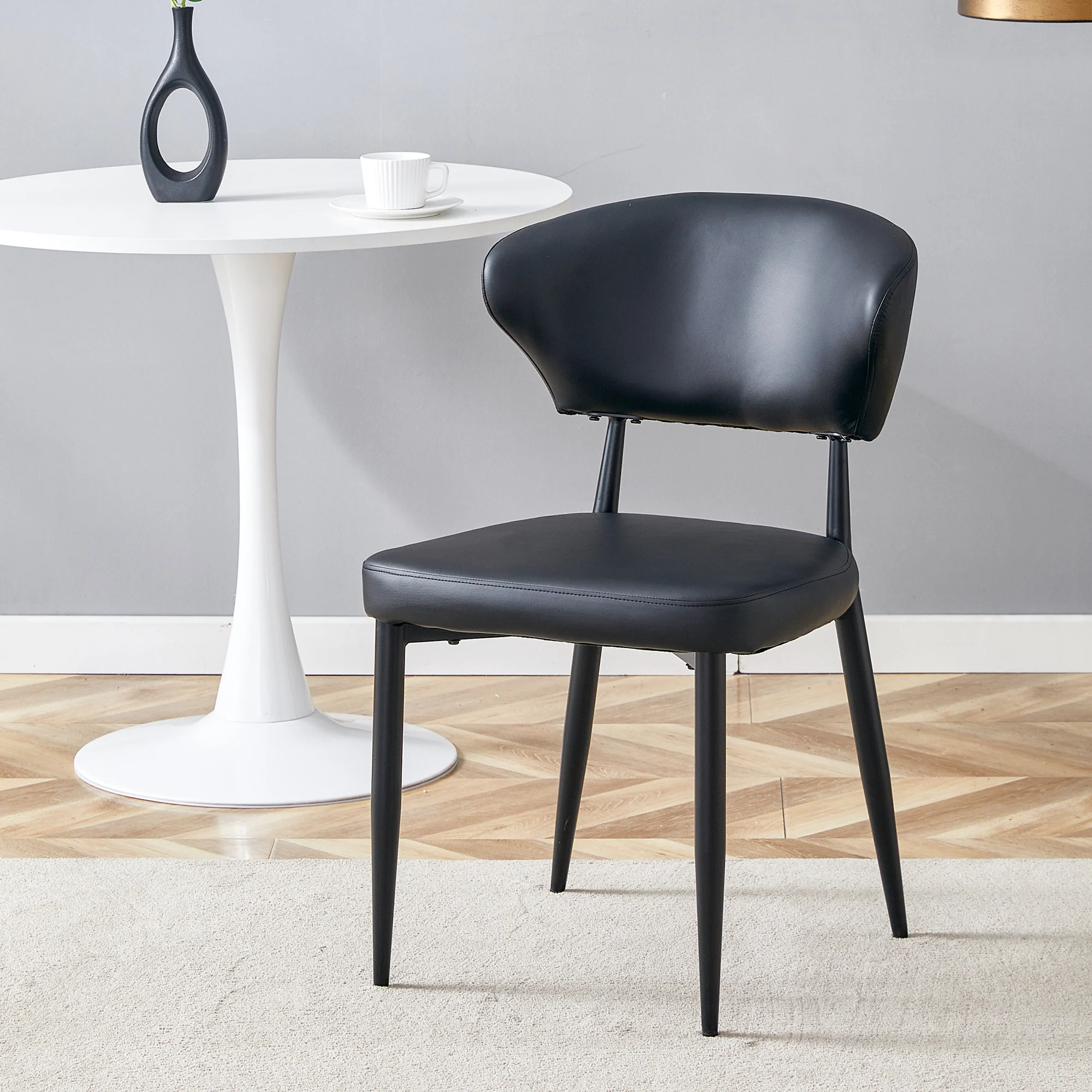 Ergonomic Dining Chair Set of 2 Minimalist Curved Back Black - Image 4