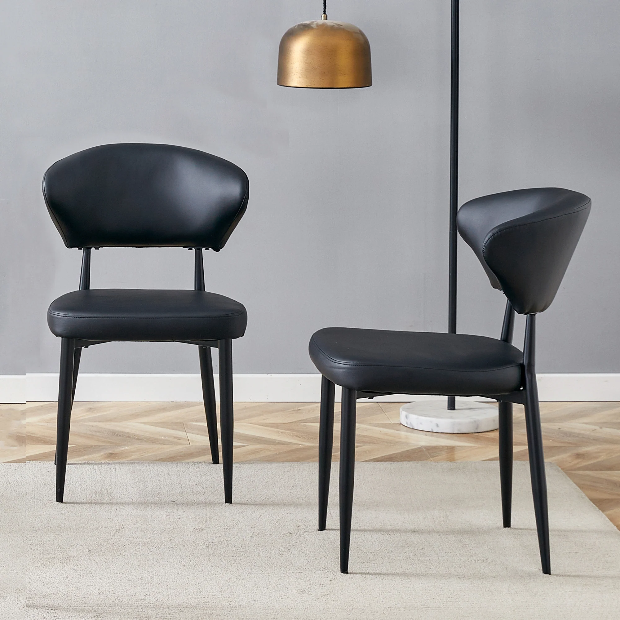 Ergonomic Dining Chair Set of 2 Minimalist Curved Back Black - Image 5
