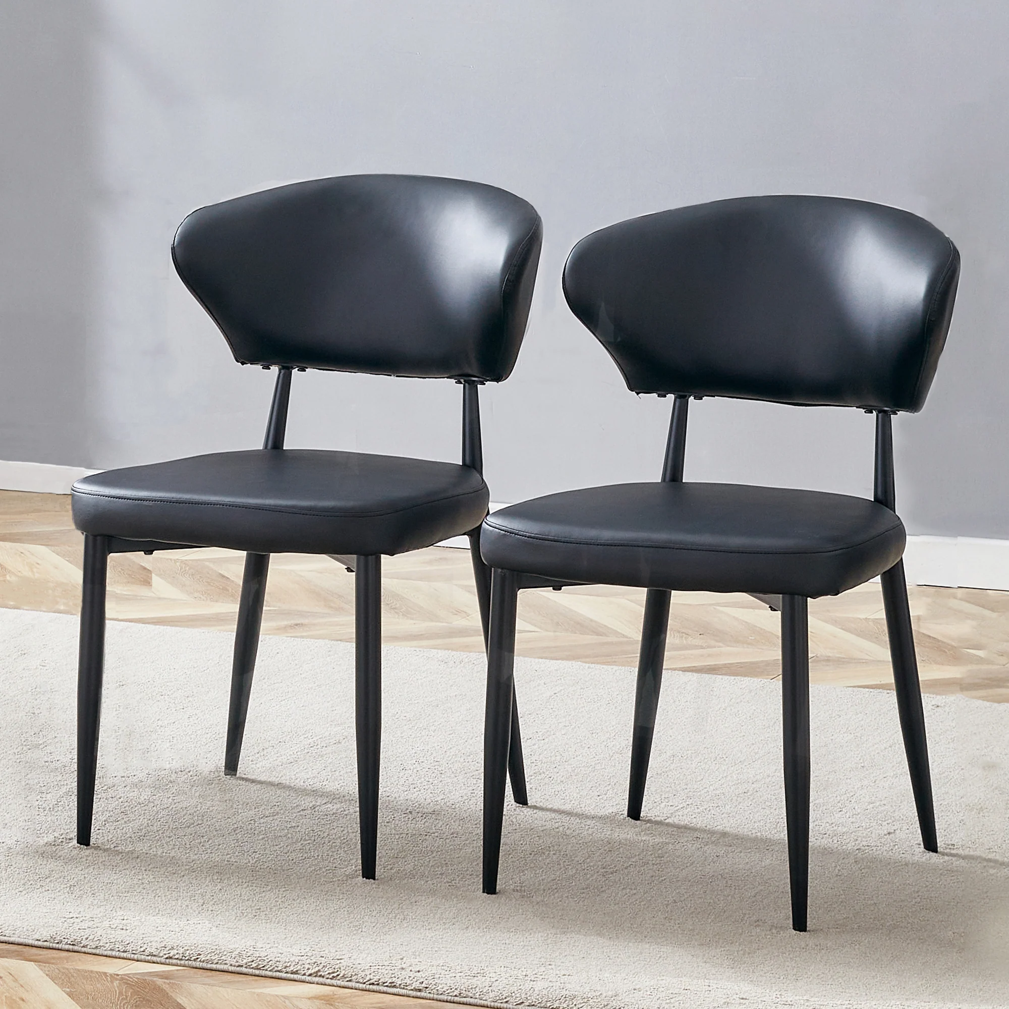 Ergonomic Dining Chair Set of 2 Minimalist Curved Back Black - Image 6