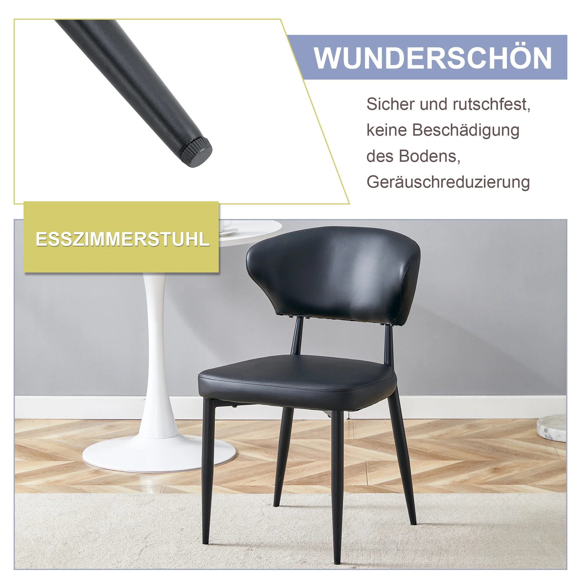 Ergonomic Dining Chair Set of 2 Minimalist Curved Back Black - Image 7