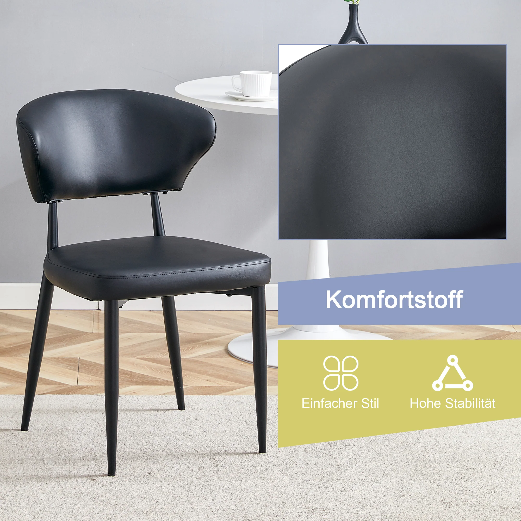 Ergonomic Dining Chair Set of 2 Minimalist Curved Back Black - Image 8
